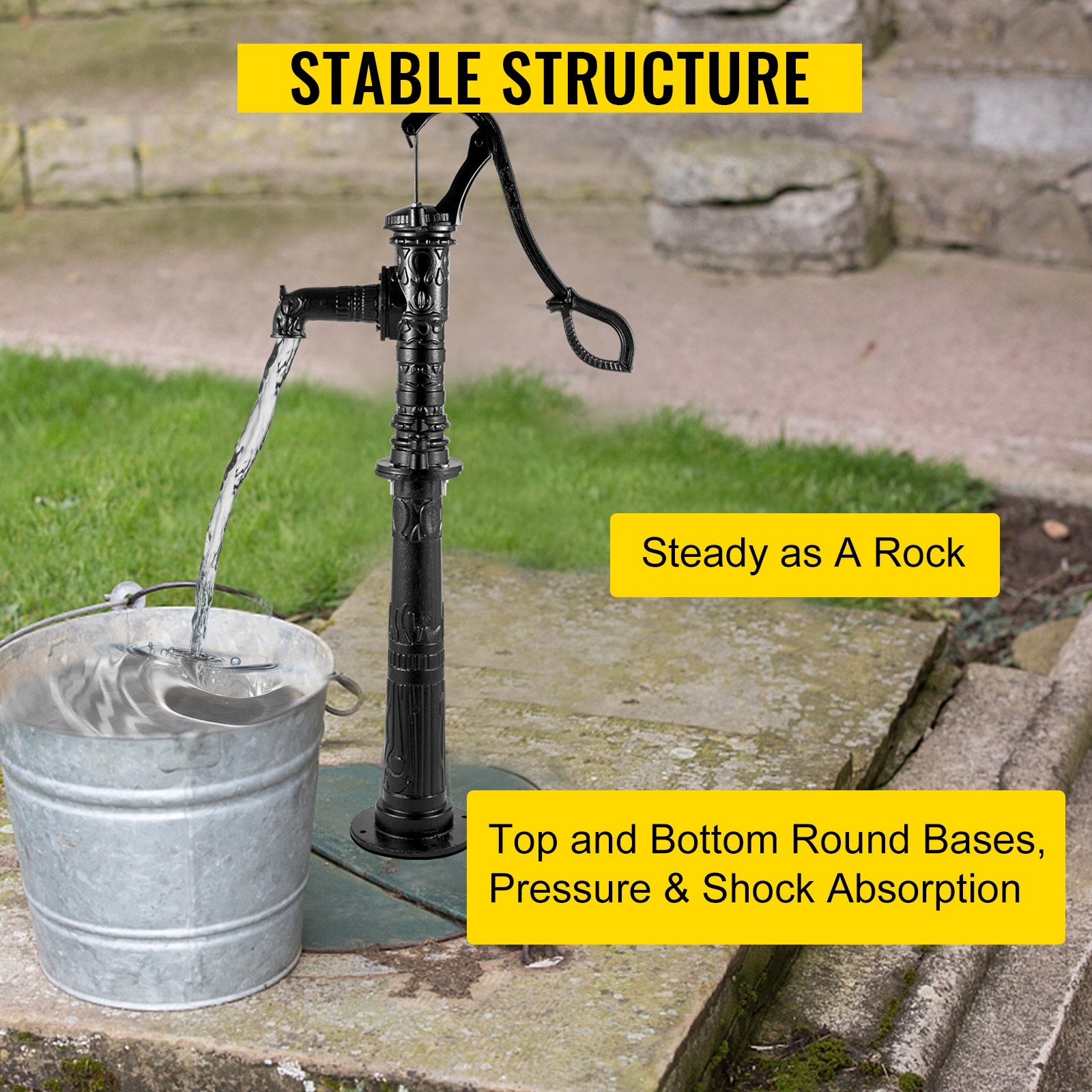 Antique Hand Water Pump Stand Cast Iron Pitcher Well Pump for Home Yard Black