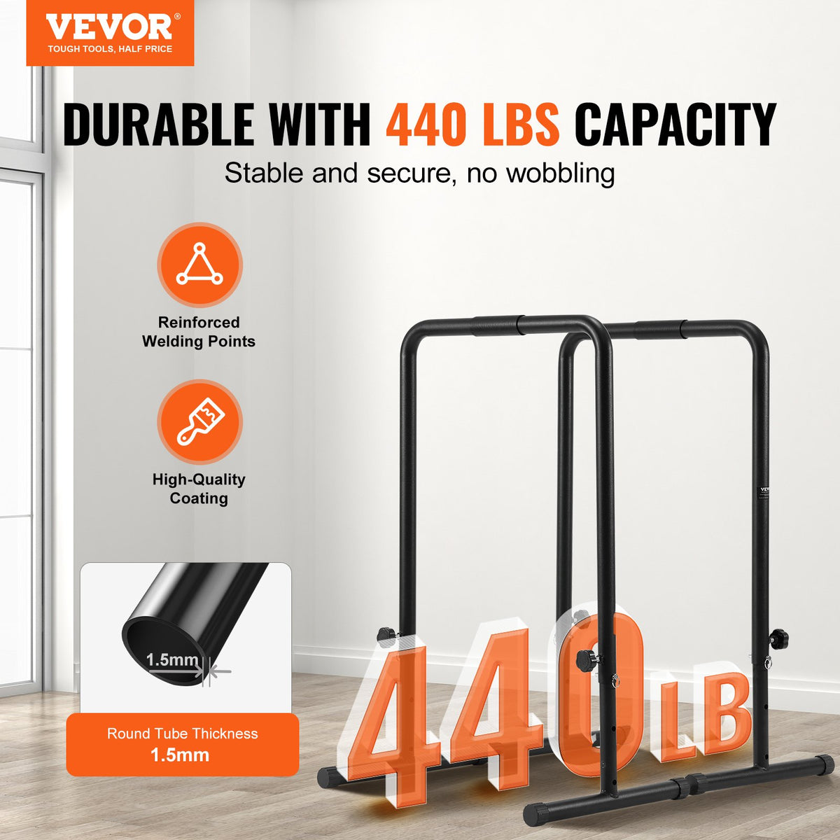 Dip Bars Heavy Duty Dip Stand Station Adjustable Height Fitness Parallel Bars