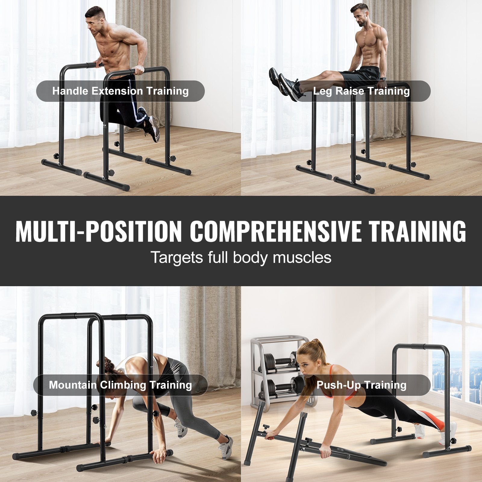 Dip Bars Heavy Duty Dip Stand Station Adjustable Height Fitness Parallel Bars