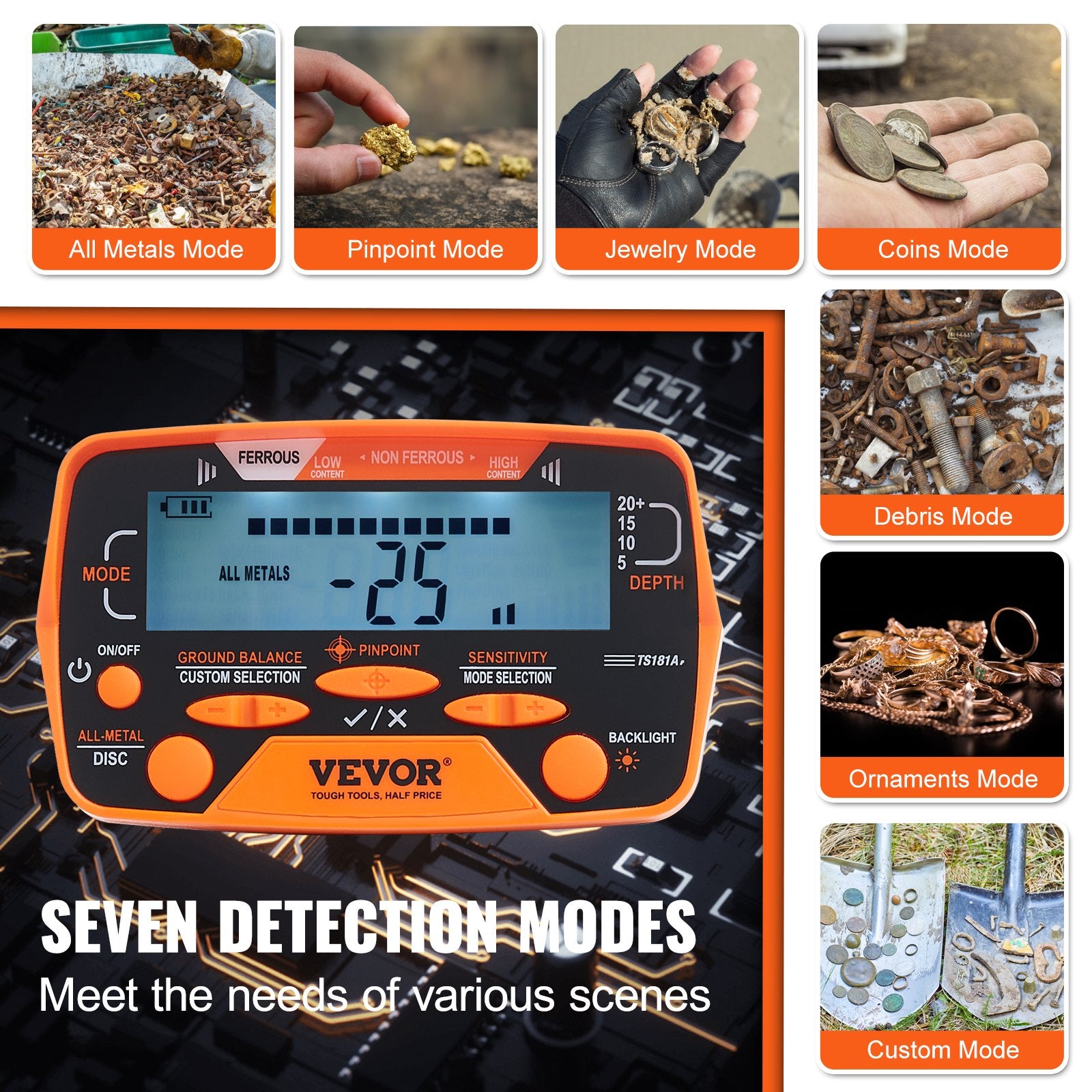 Professional Metal Detector Waterproof LCD MultiMode Treasure Hunt