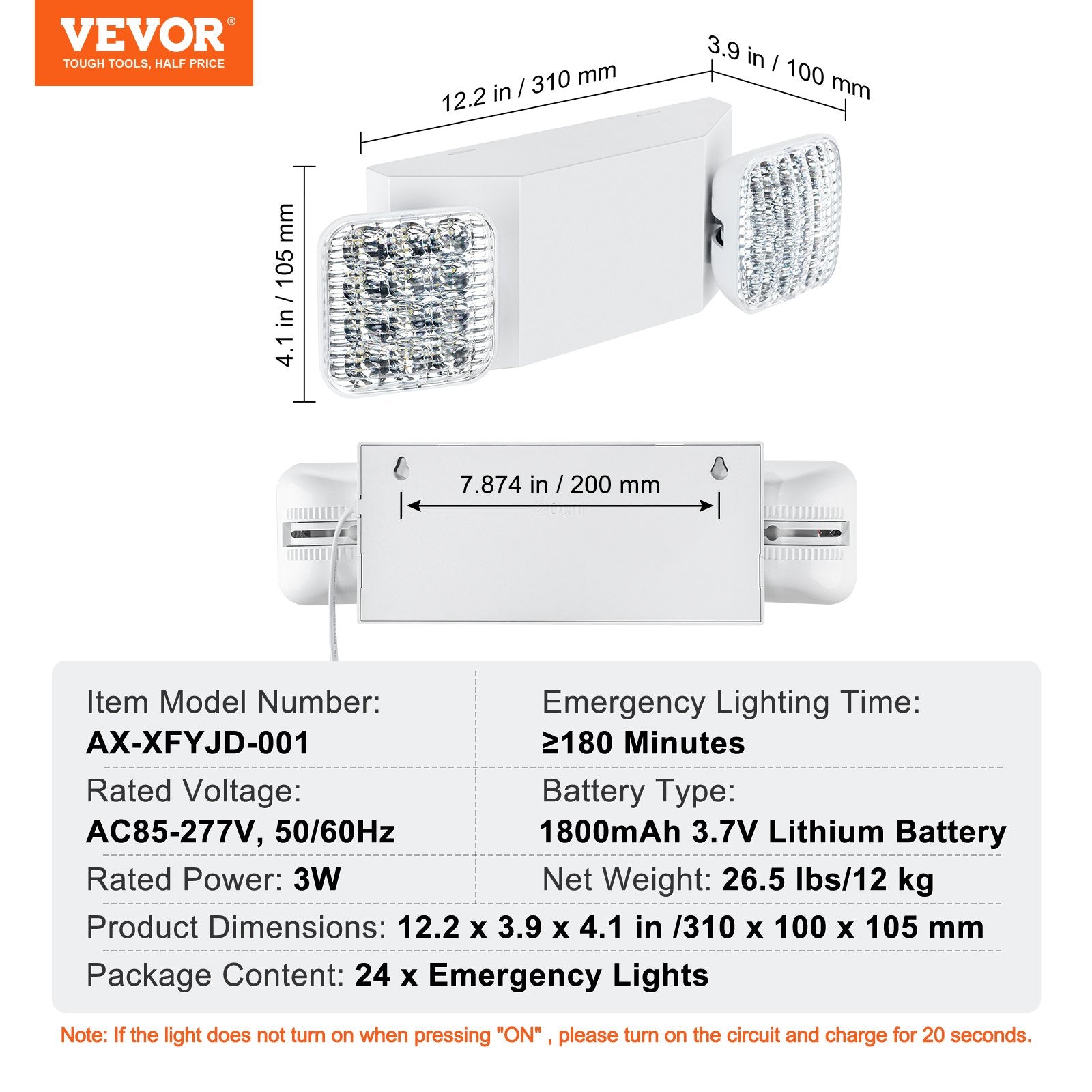 24Pack Commercial Emergency Light 3W White LED 180-Min Backup Ceiling/Wall Mount