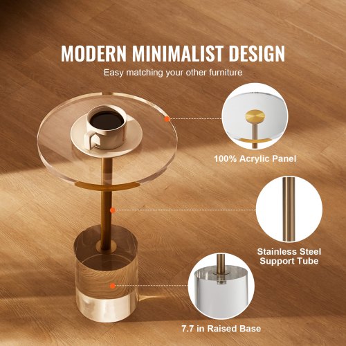 VEVOR Clear Acrylic Round End/Side Table 11.9 x 11.9 inch for Living Room