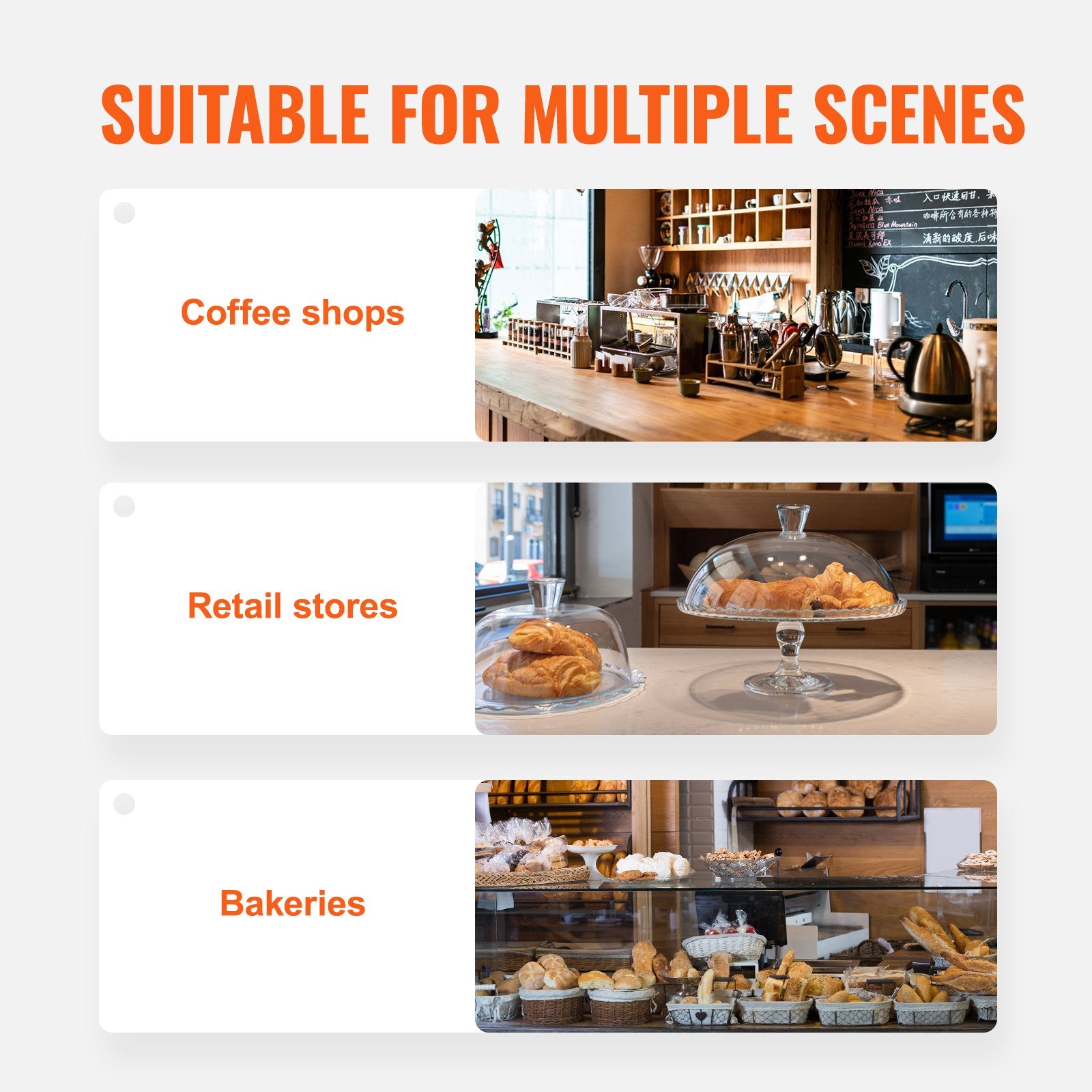 Pastry Display Case Commercial 3-Tier Acrylic Box Rear Door Removable Shelves