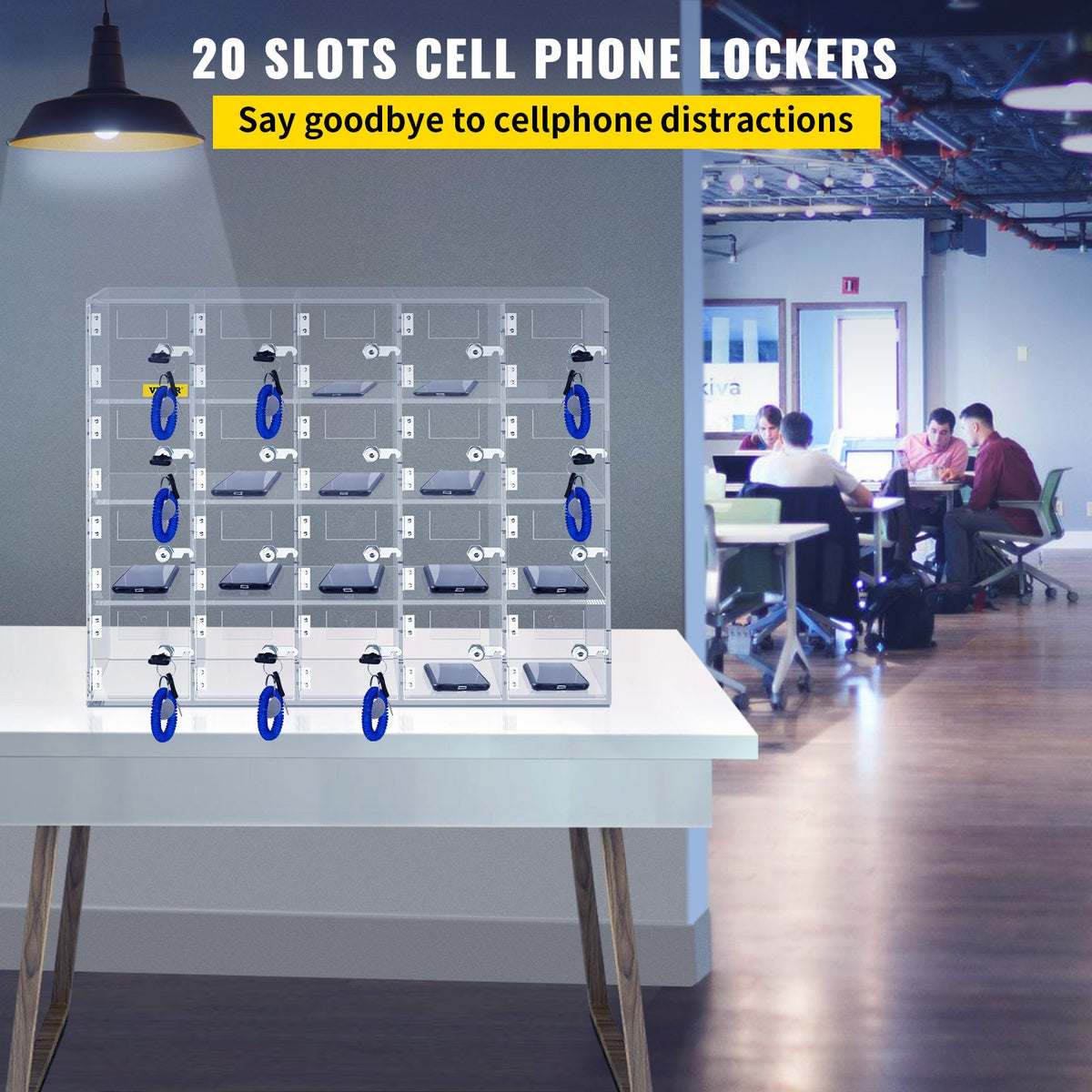 Cell Phone Storage Locker 20-Slot Acrylic Wall-Mounted with Locks and Keys Clear