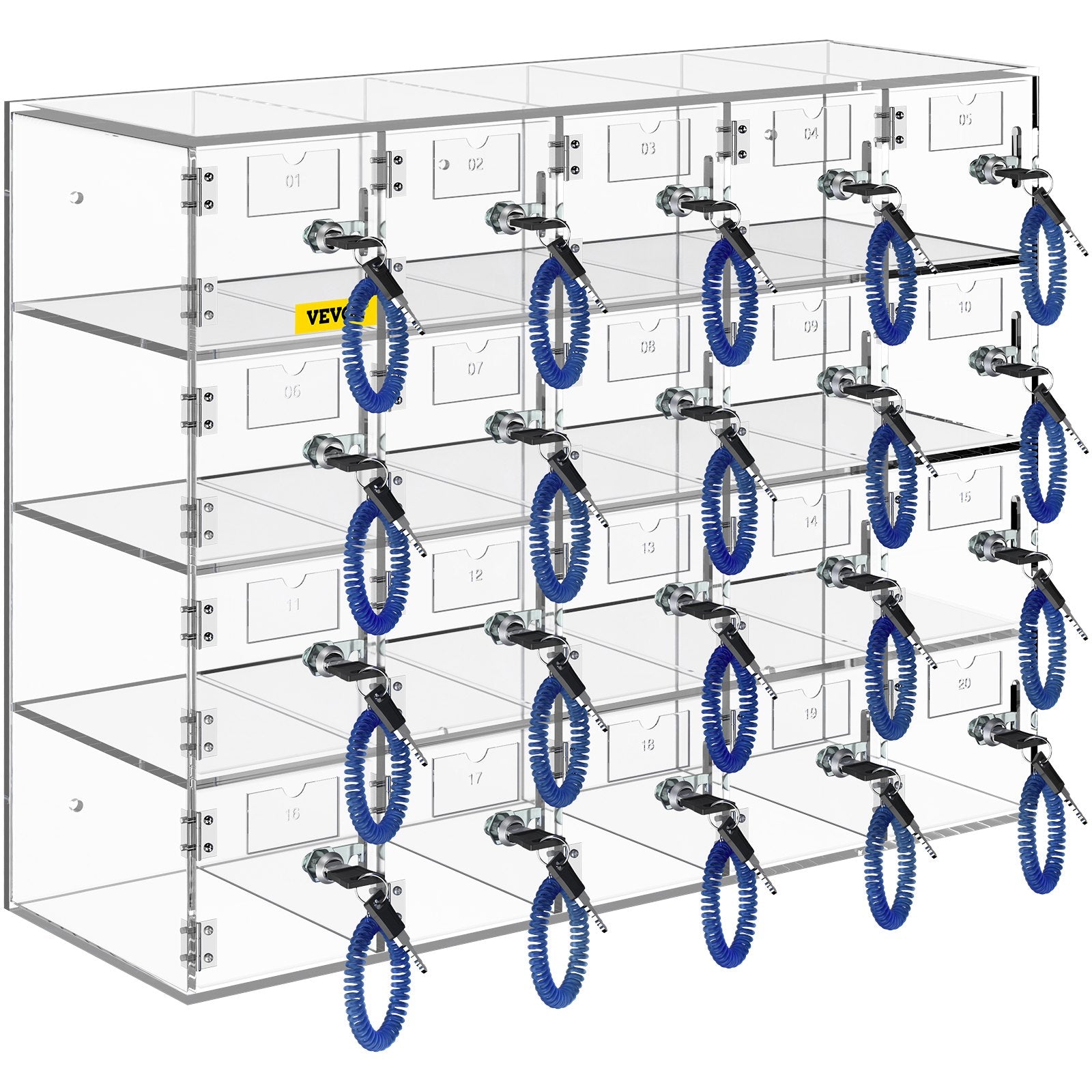 Cell Phone Storage Locker 20-Slot Acrylic Wall-Mounted with Locks and Keys Clear