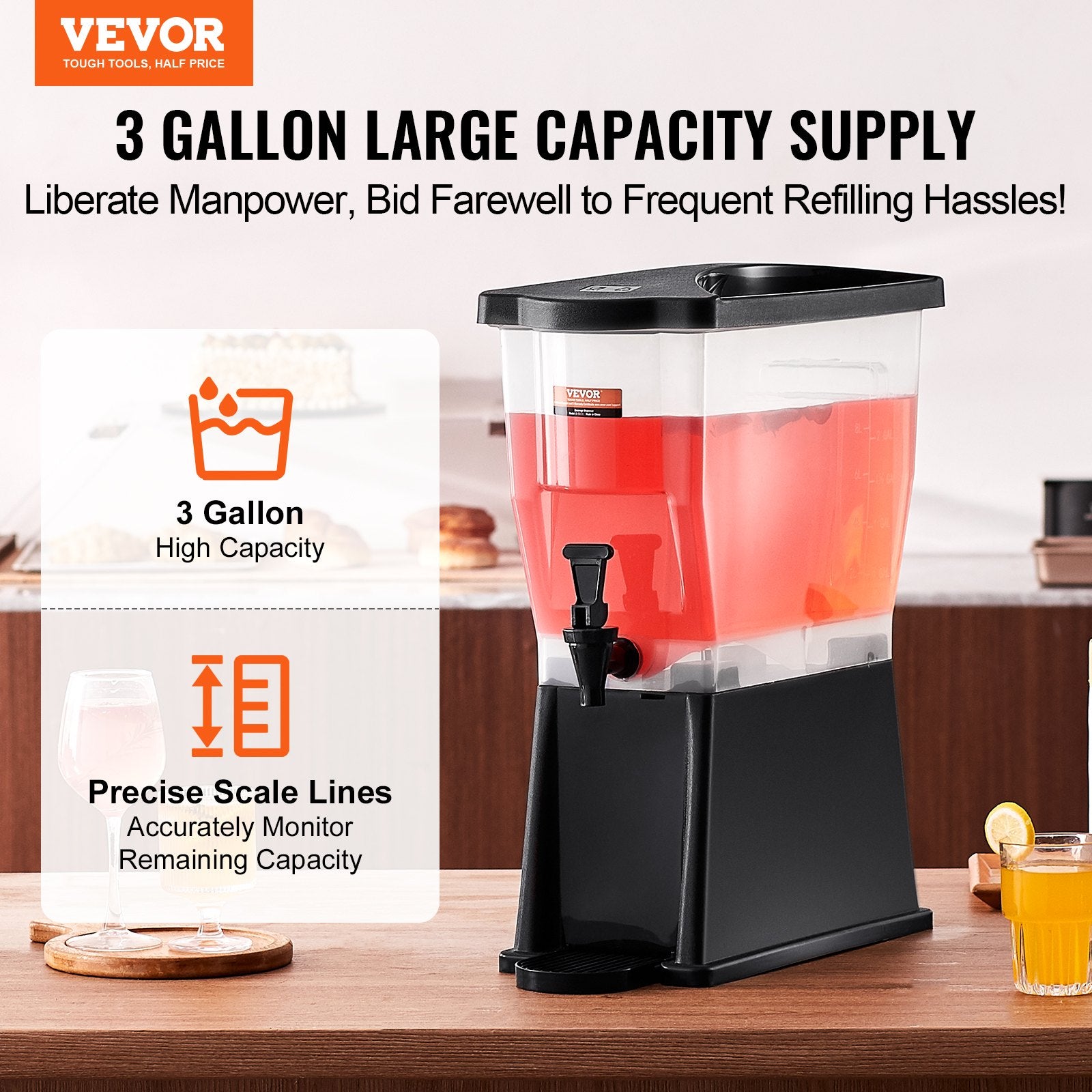Beverage Dispenser, 3 Gallon Plastic Drink Dispenser with Stand, Spigot, and Lid