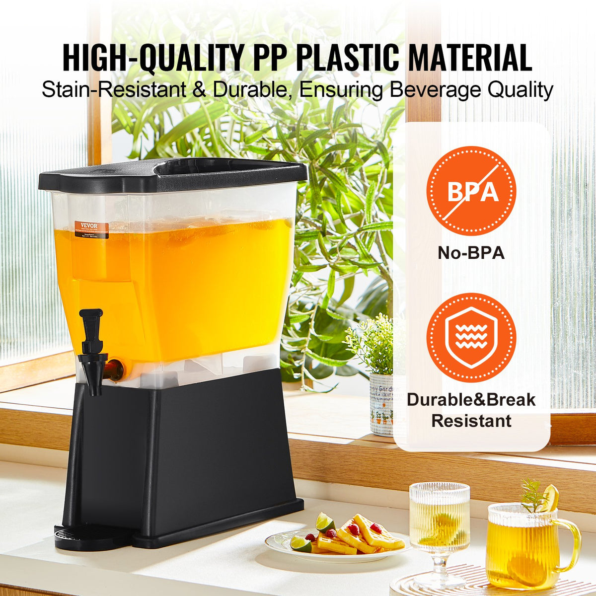Beverage Dispenser, 3 Gallon Plastic Drink Dispenser with Stand, Spigot, and Lid