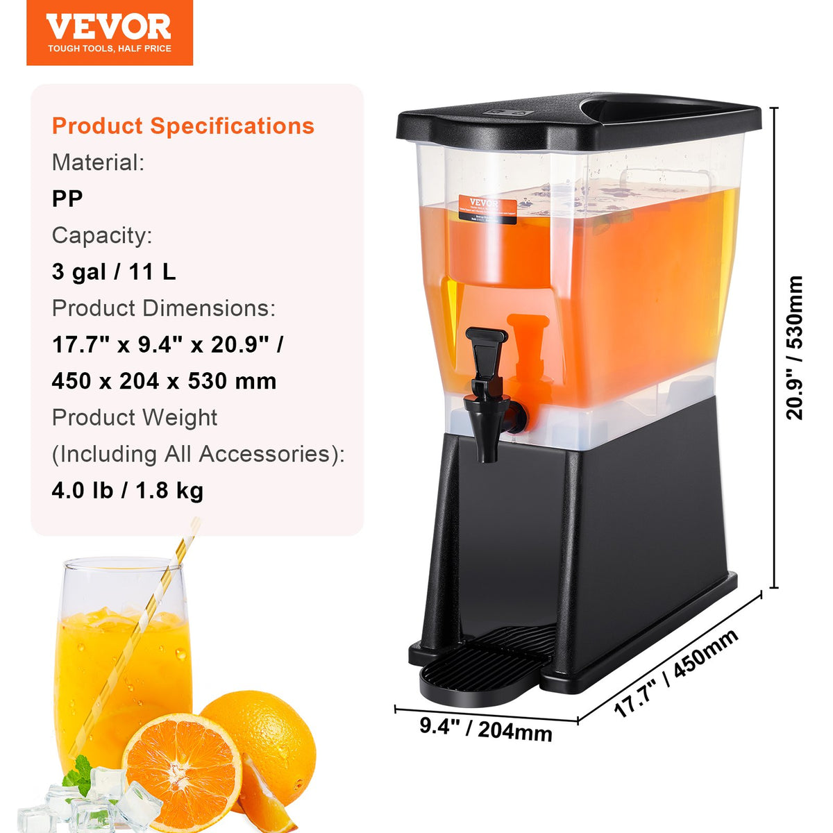 Beverage Dispenser, 3 Gallon Plastic Drink Dispenser with Stand, Spigot, and Lid