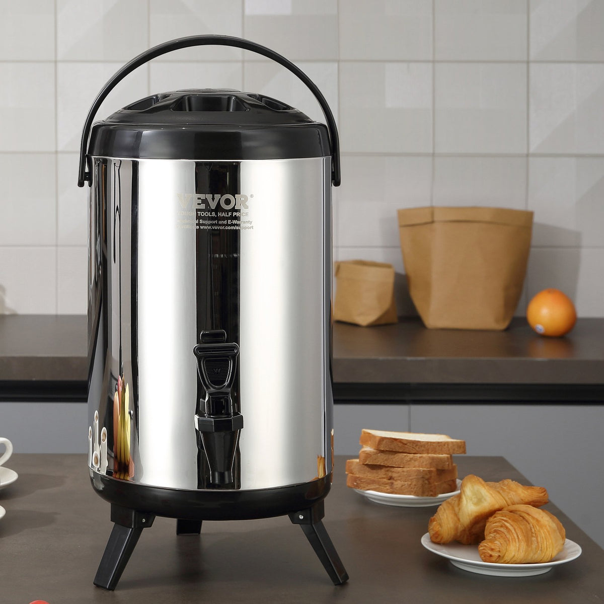7.6L Stainless Steel Insulated Beverage Dispenser with Spigot and Handle