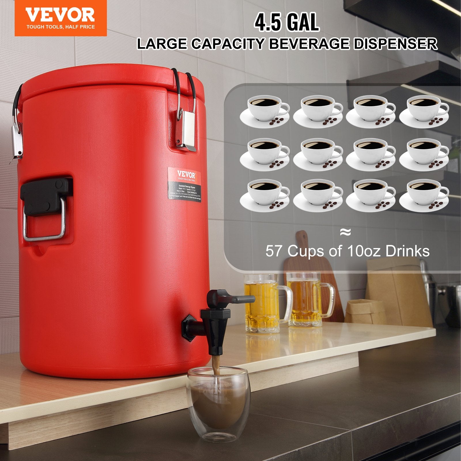 17.2L Stainless Steel Insulated Beverage Dispenser with Spigot and Handle
