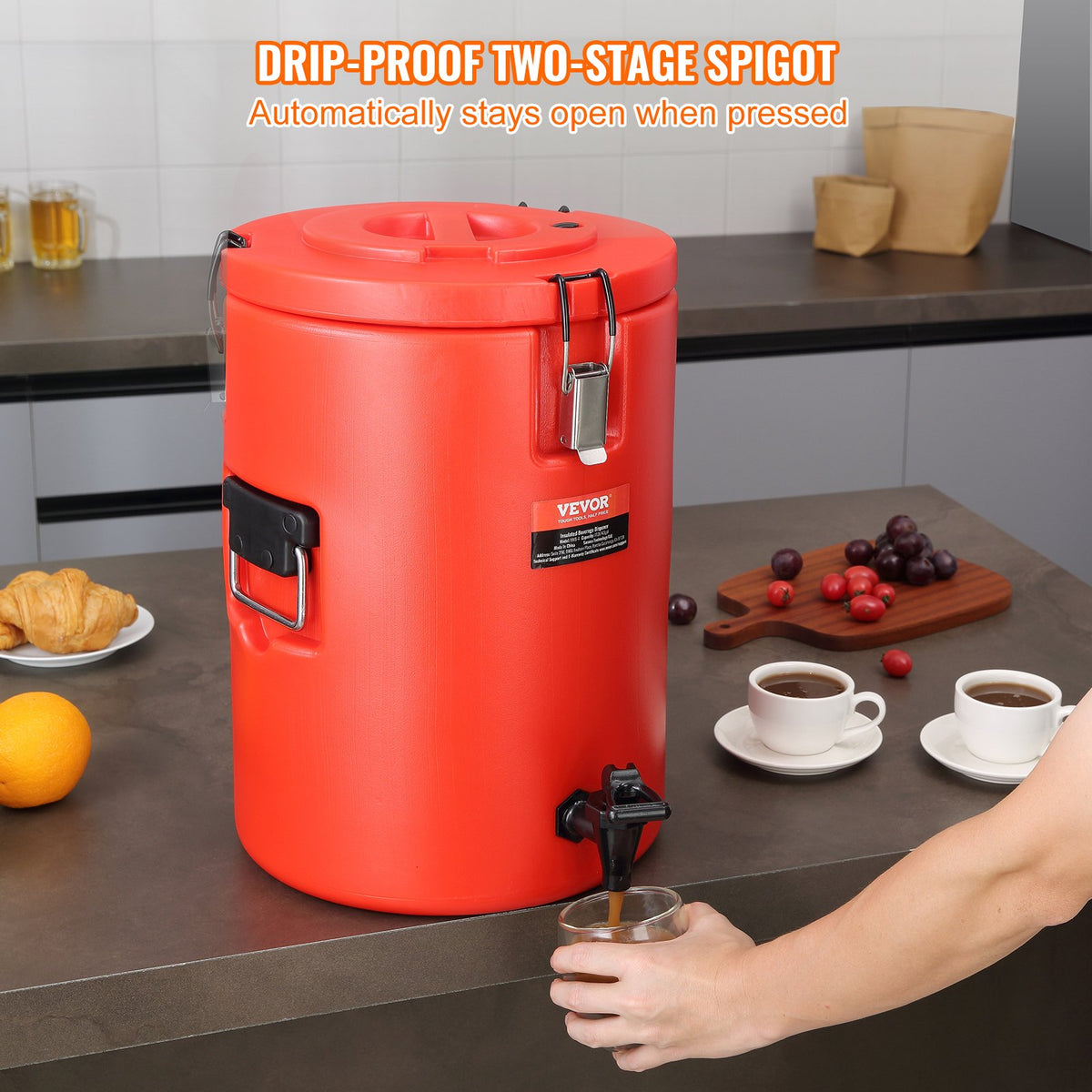 17.2L Stainless Steel Insulated Beverage Dispenser with Spigot and Handle