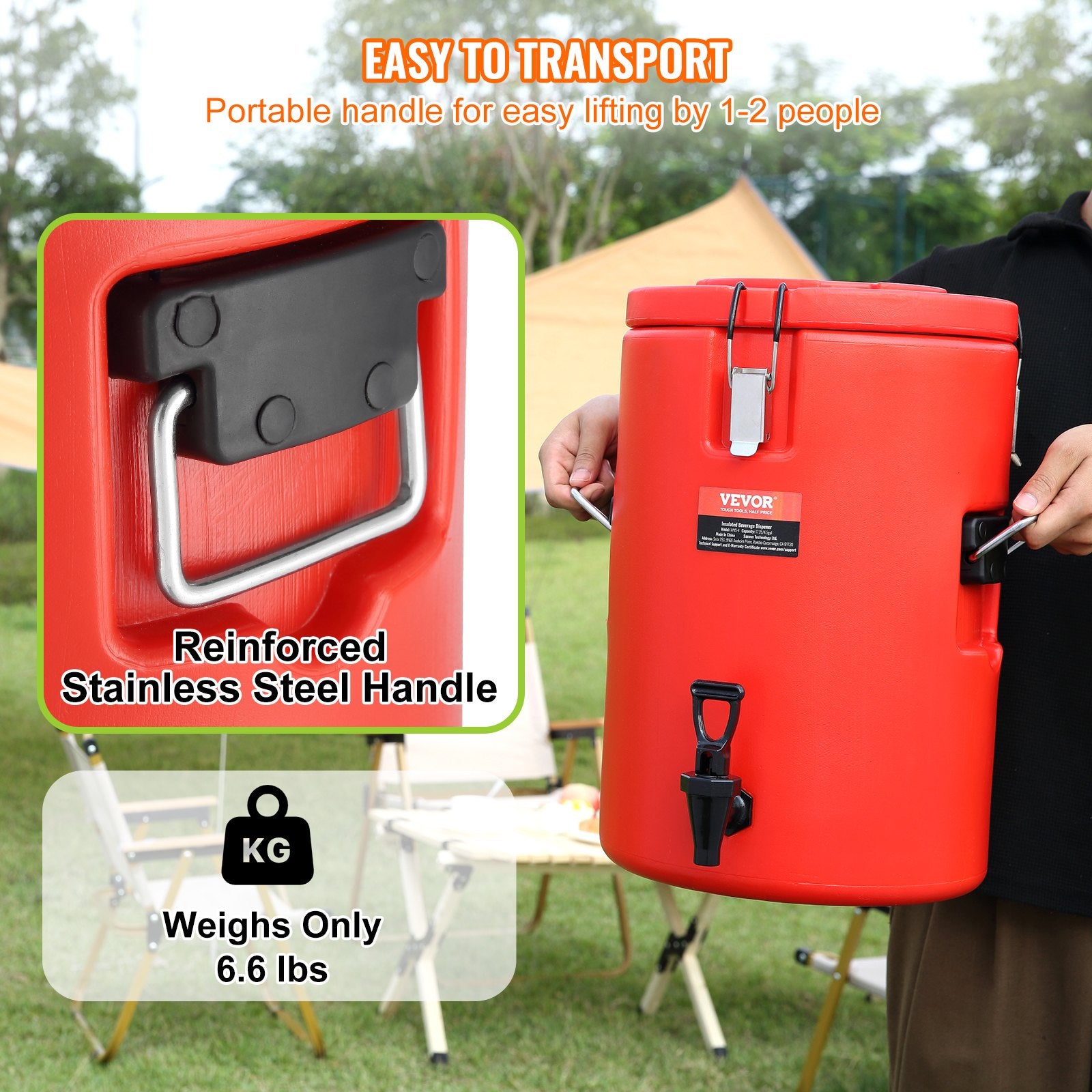17.2L Stainless Steel Insulated Beverage Dispenser with Spigot and Handle