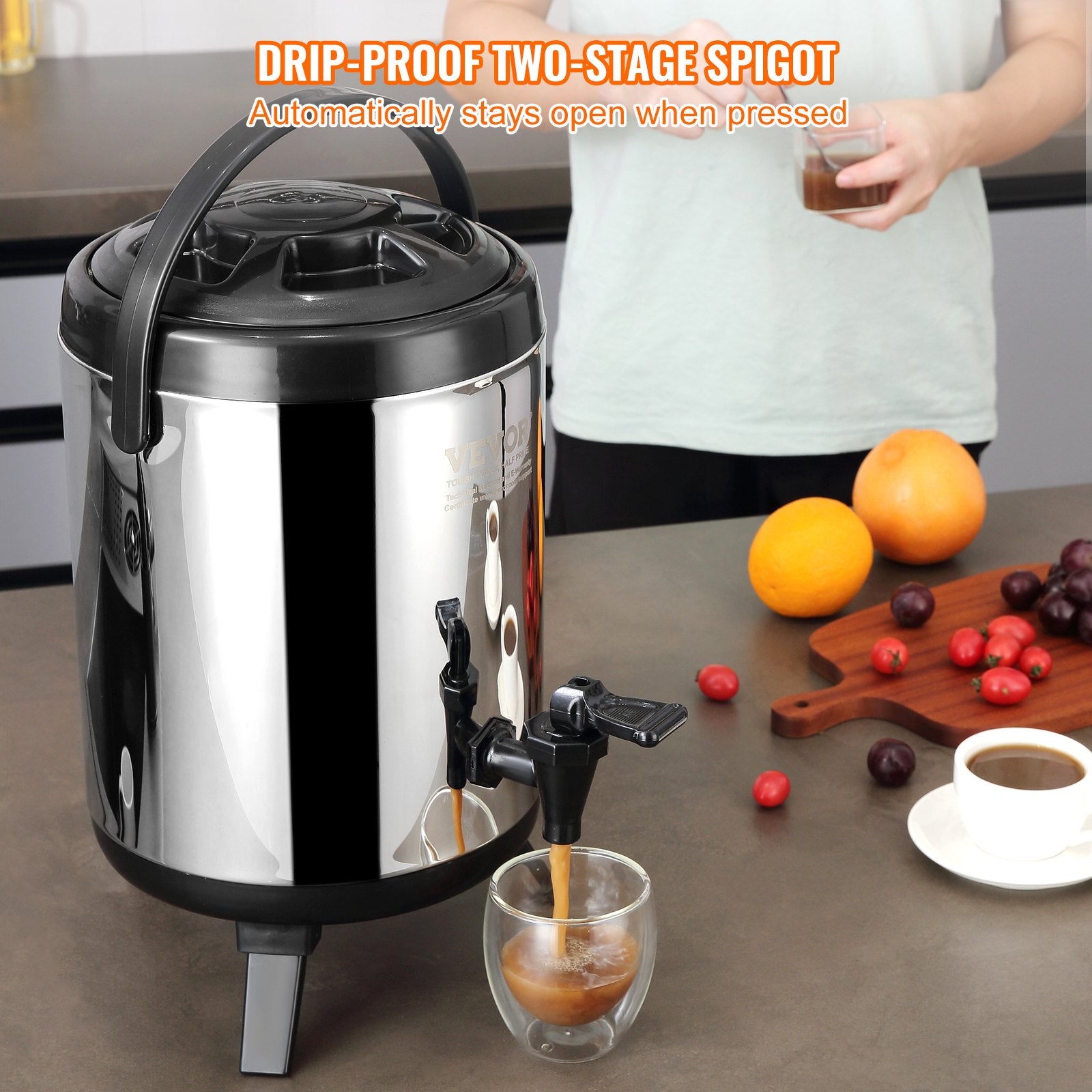 6L Stainless Steel Insulated Beverage Dispenser with Spigot and Handle