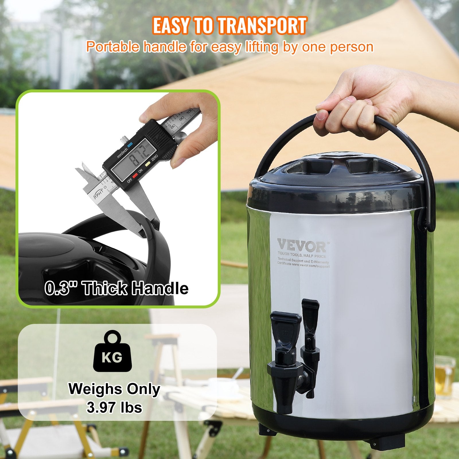 6L Stainless Steel Insulated Beverage Dispenser with Spigot and Handle