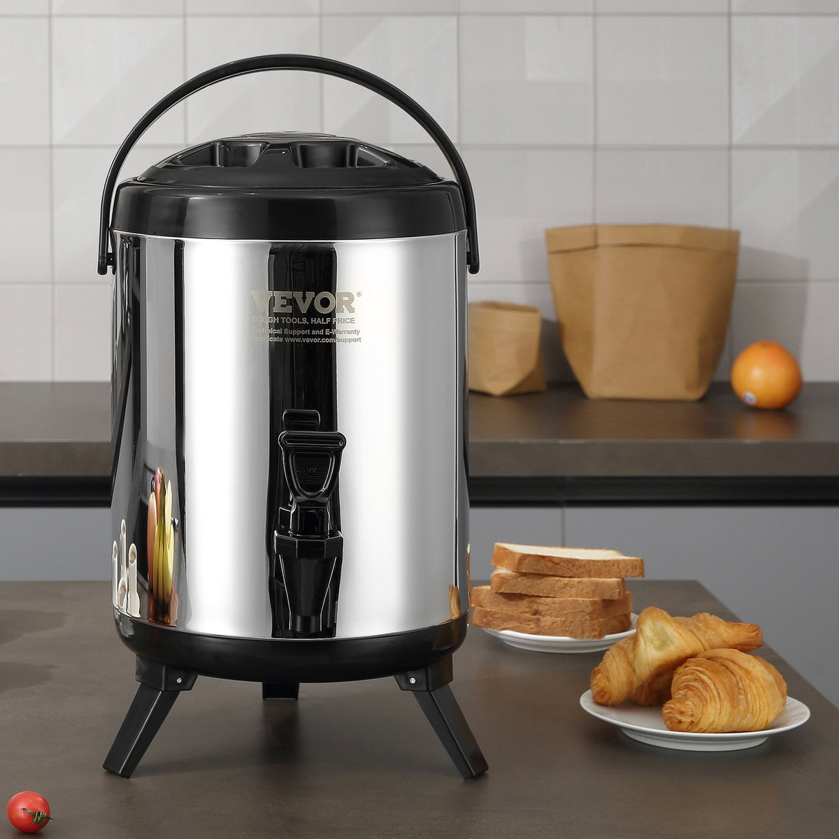 6L Stainless Steel Insulated Beverage Dispenser with Spigot and Handle
