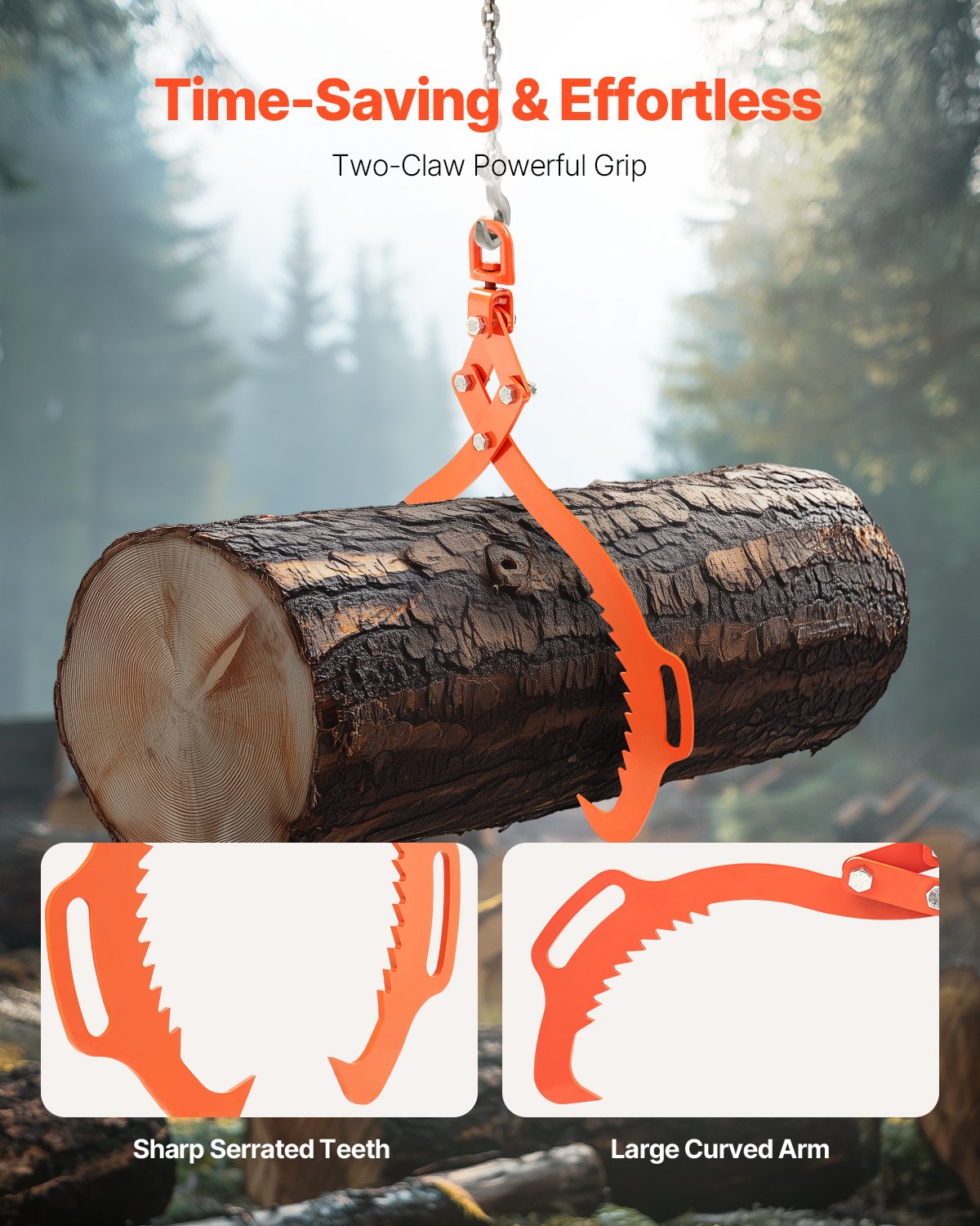 32in Log Lifting Tongs, 2Claw Steel Grapple, 1543LBS Capacity, Eagle Claw Design