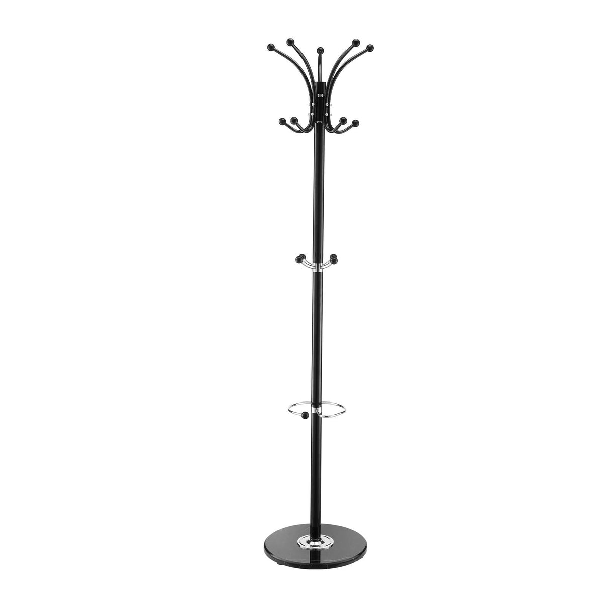 Freestanding Coat Rack Metal 14 Hooks Umbrella Holder Marble Base Entryway Stand