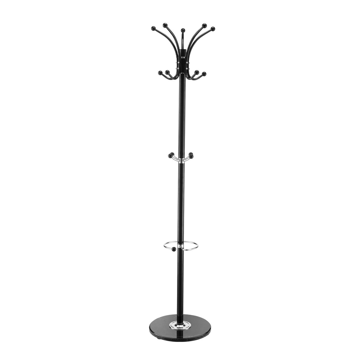 Freestanding Coat Rack Metal 14 Hooks Umbrella Holder Marble Base Entryway Stand