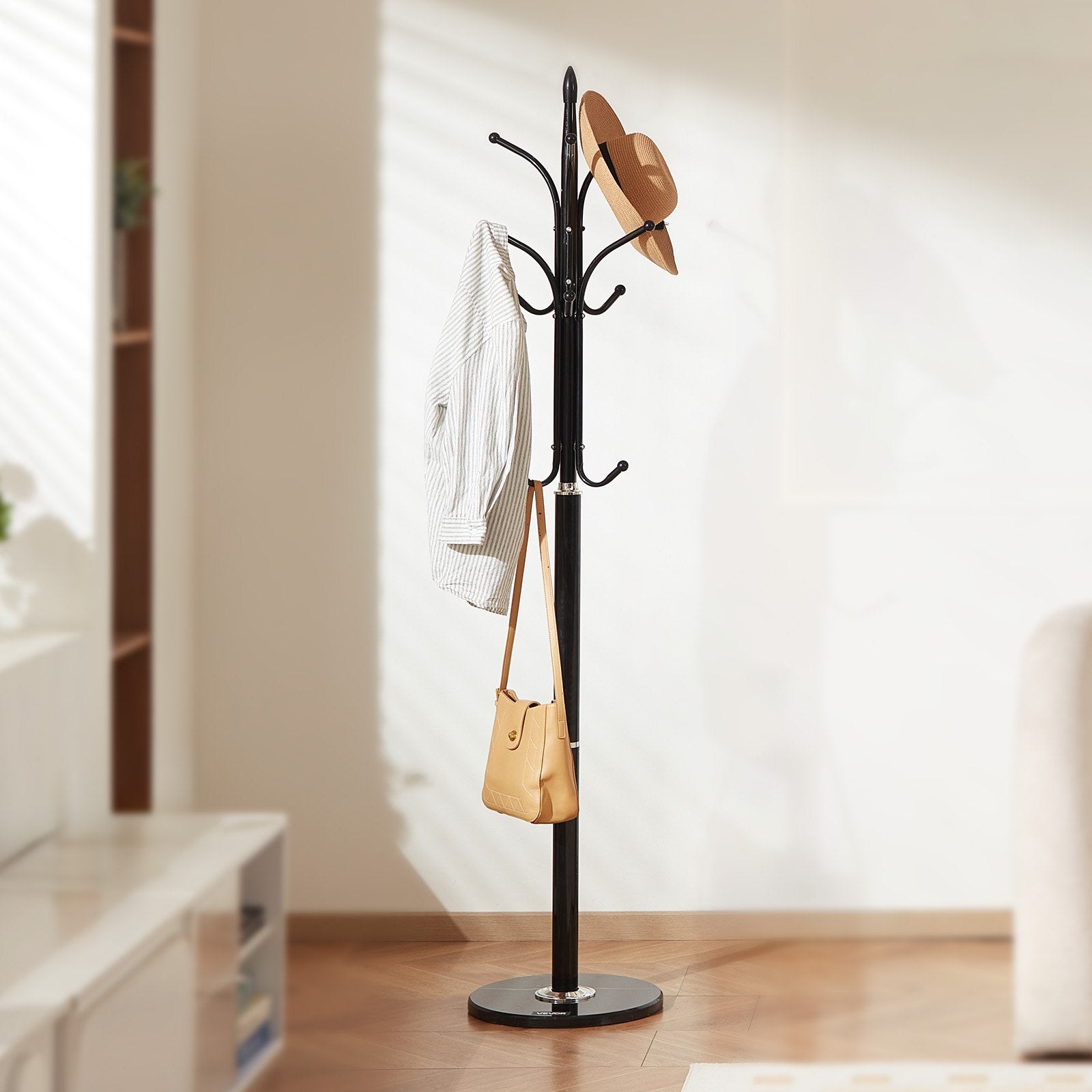 Coat Rack Freestanding Marble Base 6 Hooks Entryway Bedroom Office Modern Stand