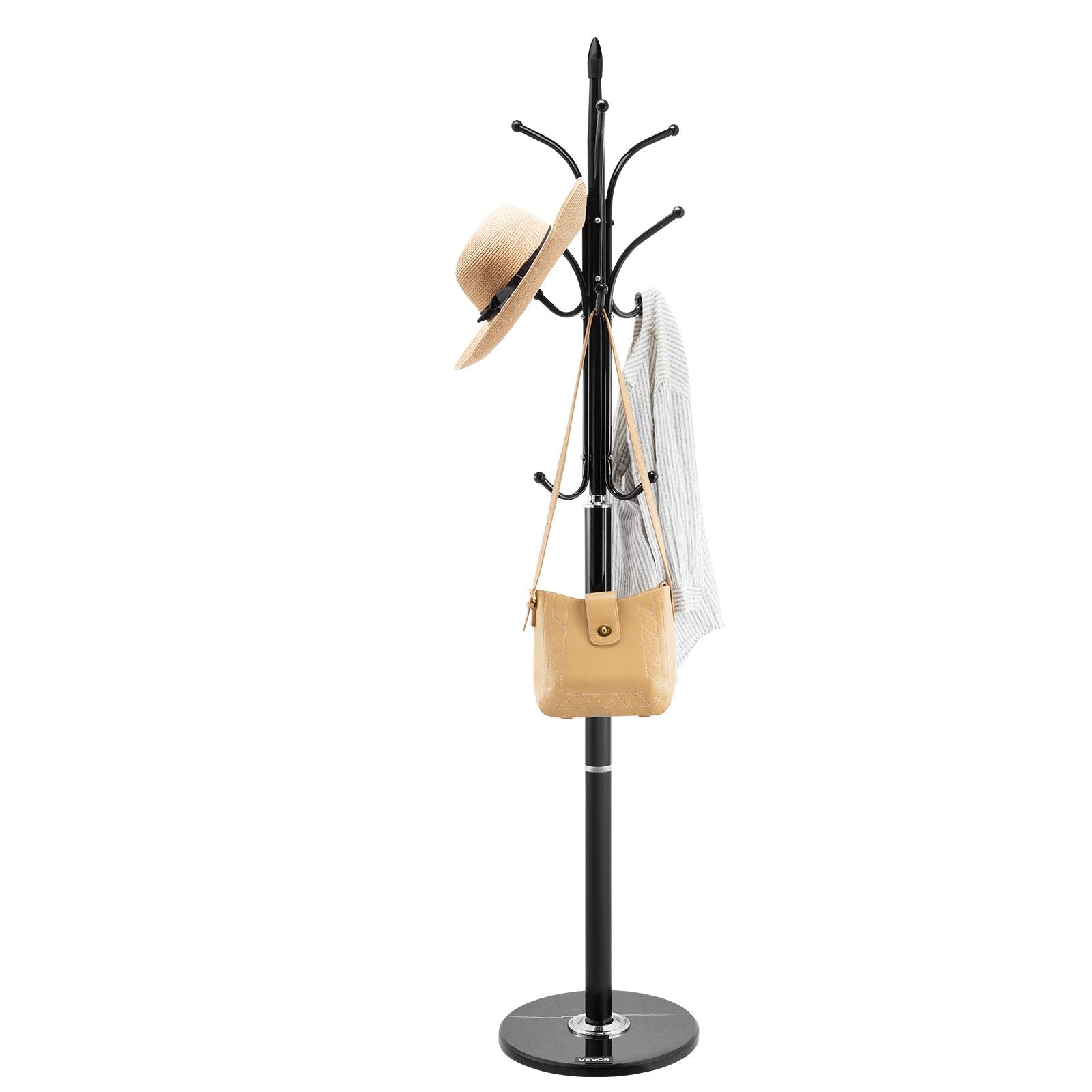 Coat Rack Freestanding Marble Base 6 Hooks Entryway Bedroom Office Modern Stand