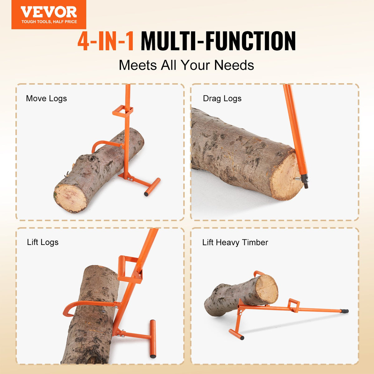Timberjack 46.5in 4-in-1 Heavy Duty Steel Log Lifter Cant Hook Logging Tool