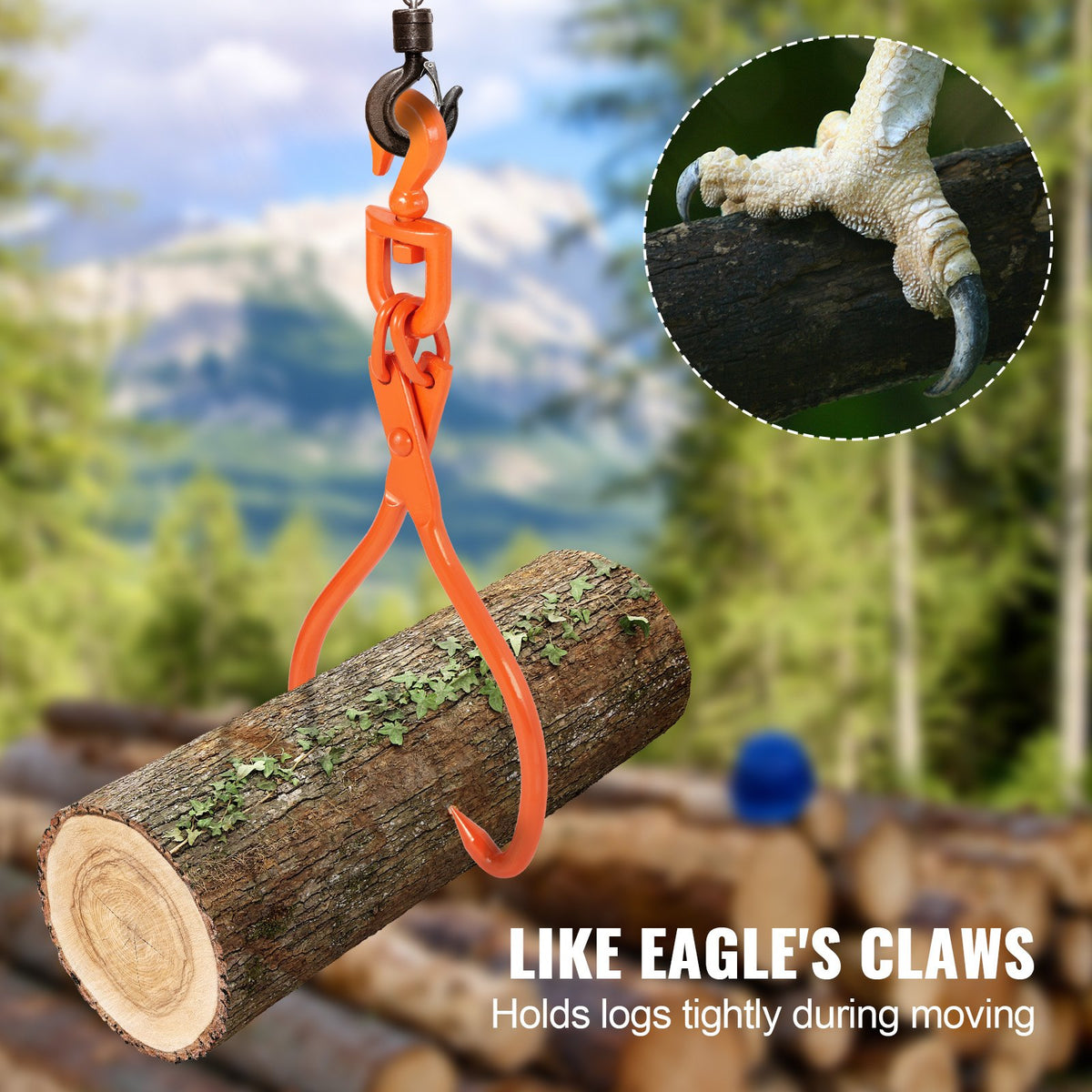 Log Skidding Tongs 45.7cm 2-Claw Heavy Duty Rotating Steel Log Lifting Tool
