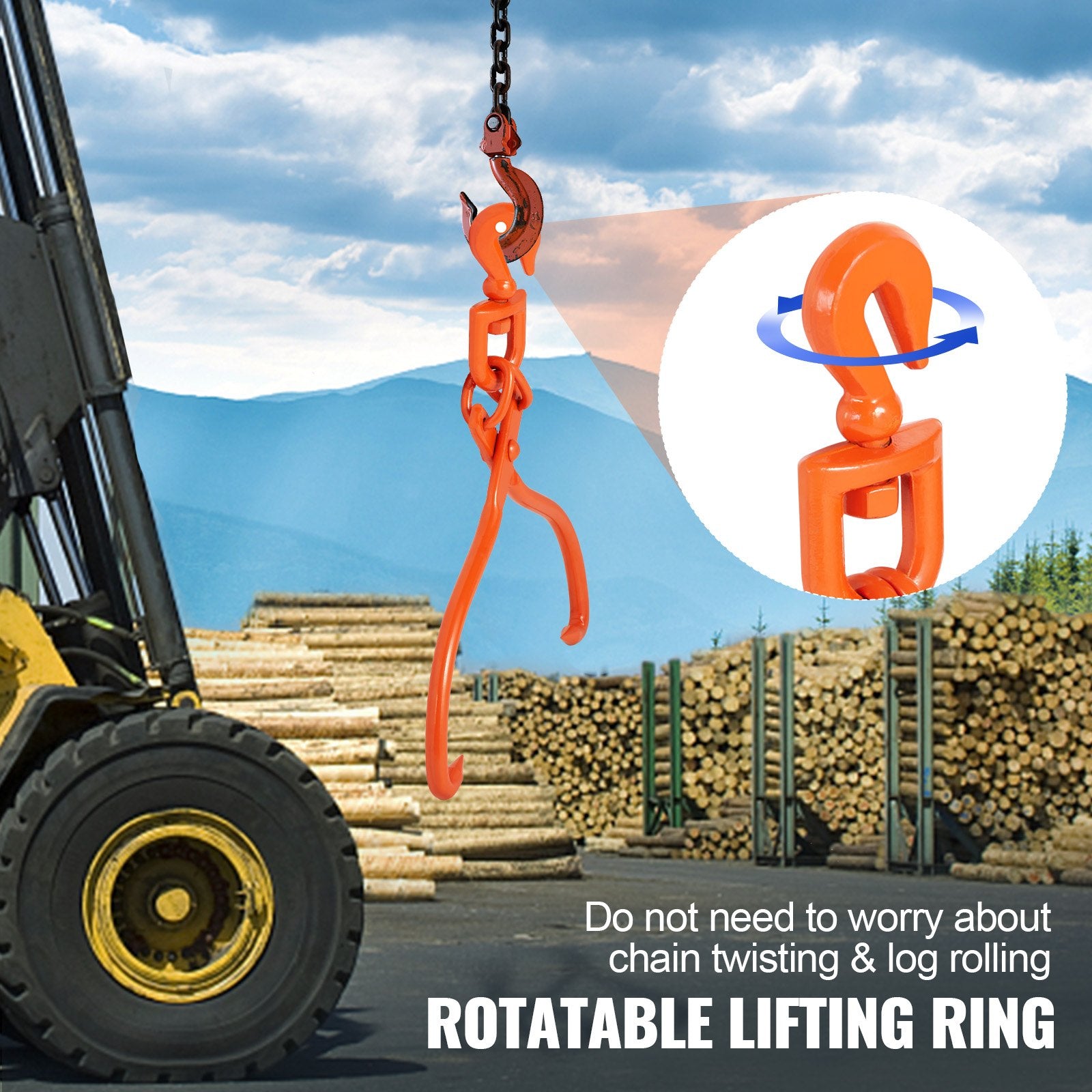 Log Skidding Tongs 45.7cm 2-Claw Heavy Duty Rotating Steel Log Lifting Tool