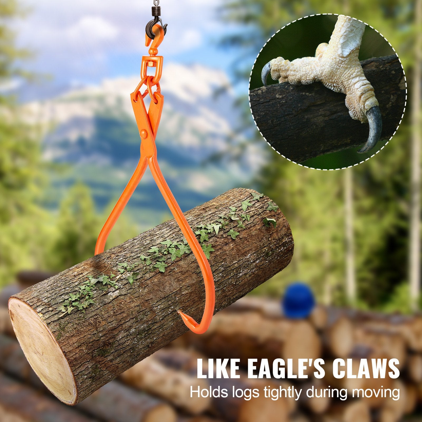Log Skidding Tongs 81.3cm 2-Claw Rotating Steel Lumber Lifting Tool 700kg