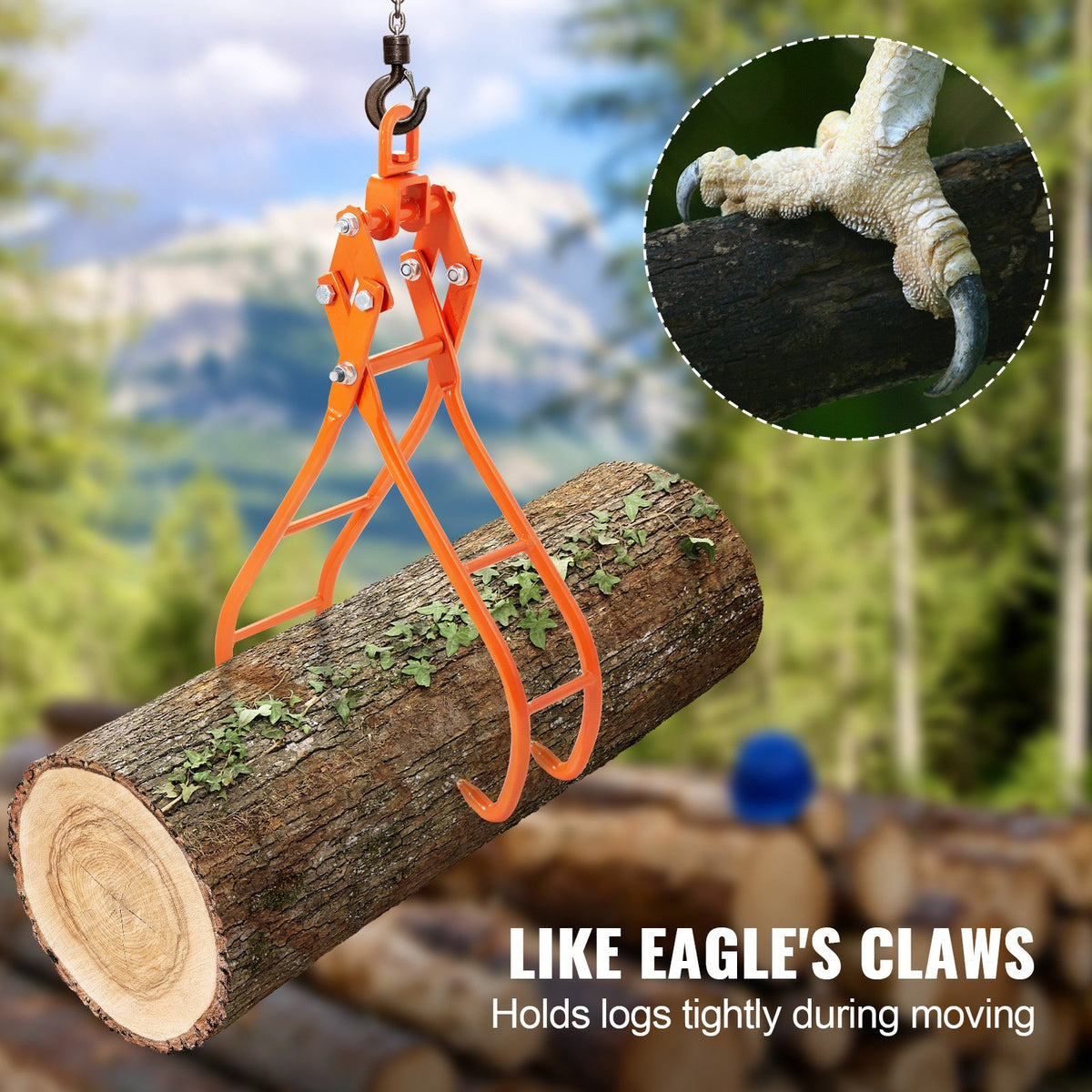 36 Inch Timber Claw Hook 4-Claw Log Grapple 1500kg Swivel Steel Tongs