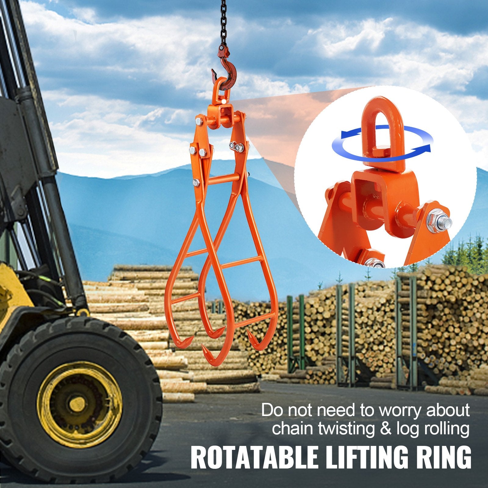 36 Inch Timber Claw Hook 4-Claw Log Grapple 1500kg Swivel Steel Tongs