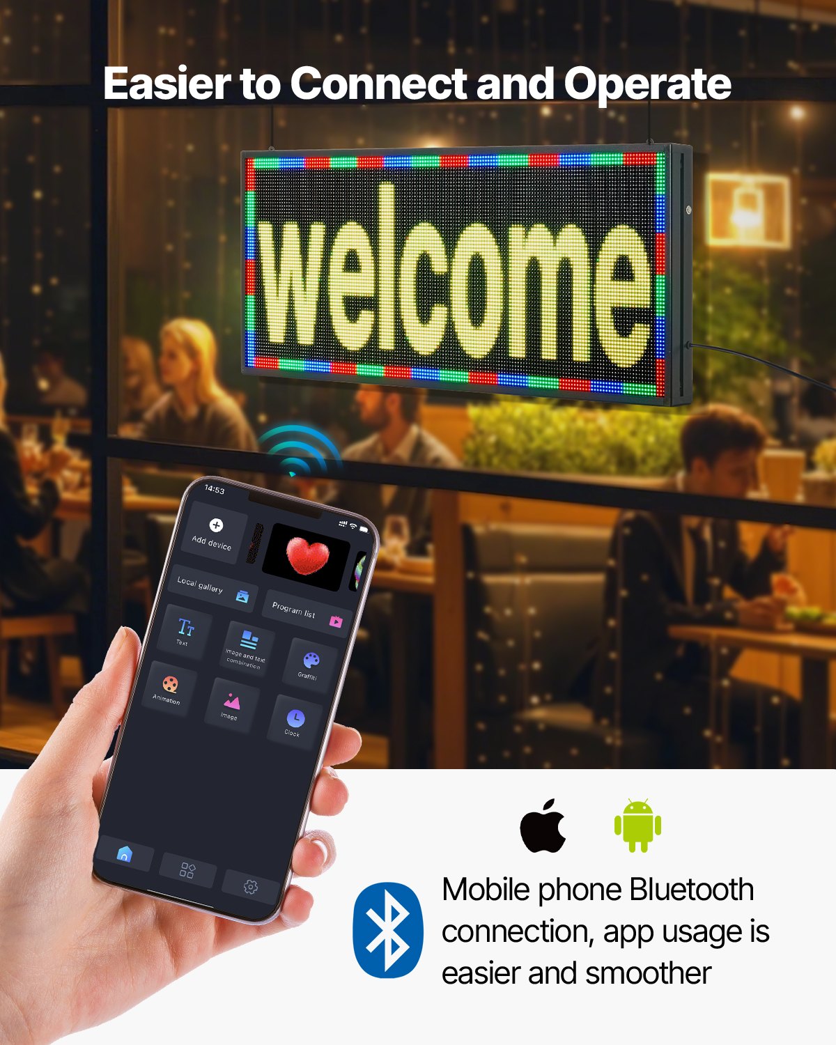 Programmable LED Sign P6 Full Color Scrolling Panel 40x18in Bluetooth APP