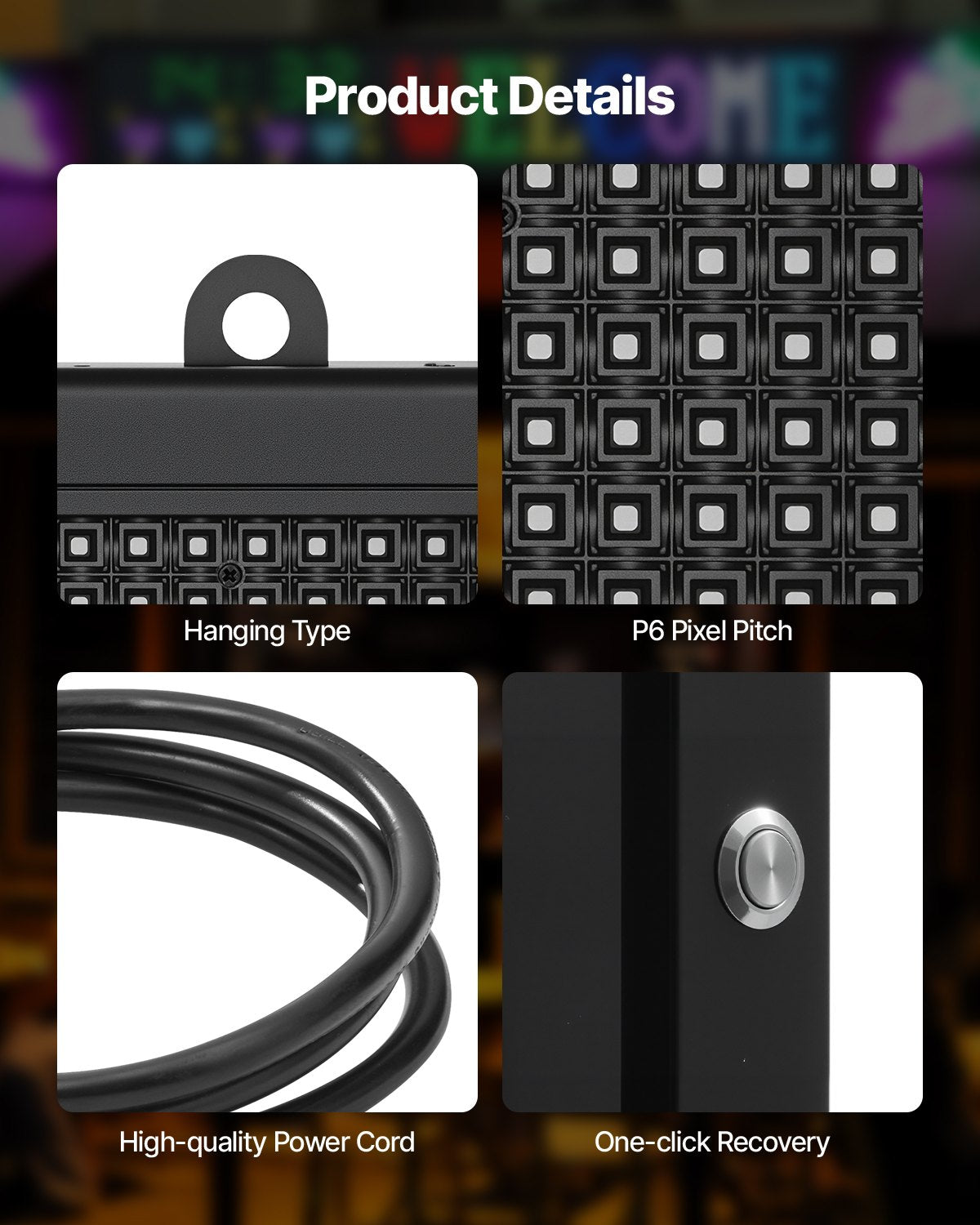 Programmable LED Sign P6 Full Color Scrolling Panel 40x18in Bluetooth APP