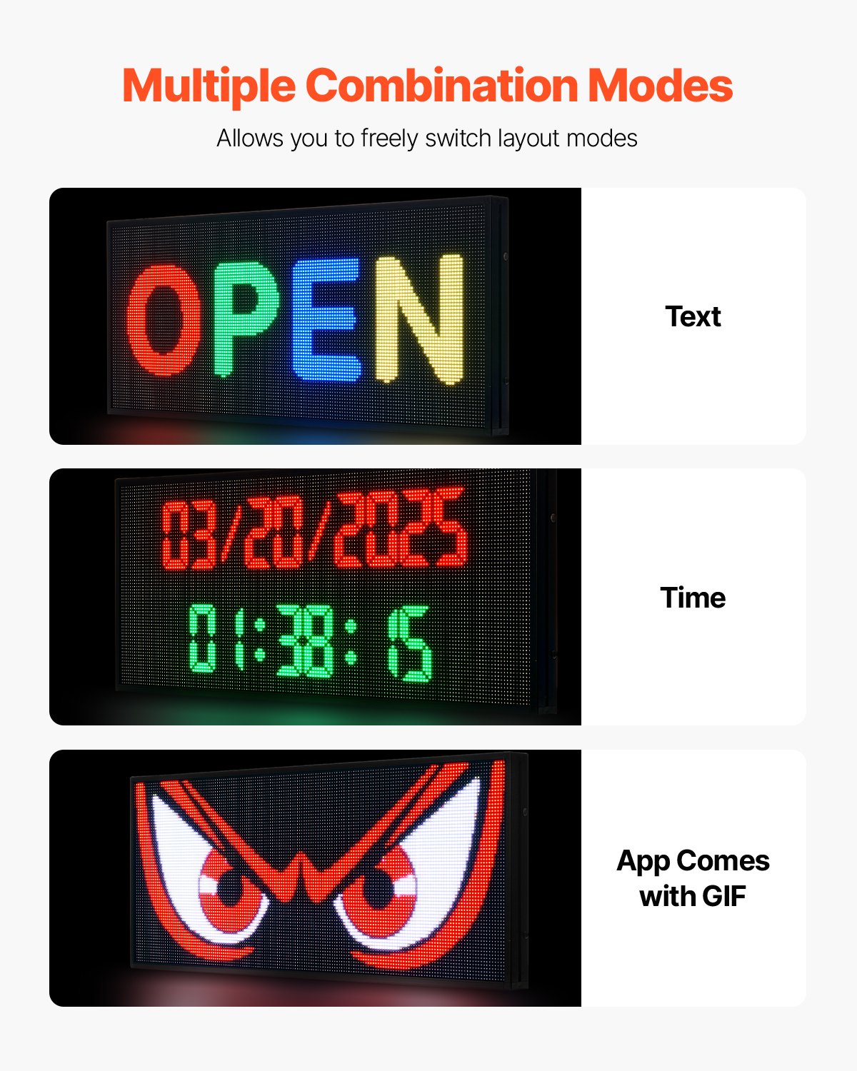 Programmable LED Sign P6 Full Color Scrolling Panel 40x18in Bluetooth APP