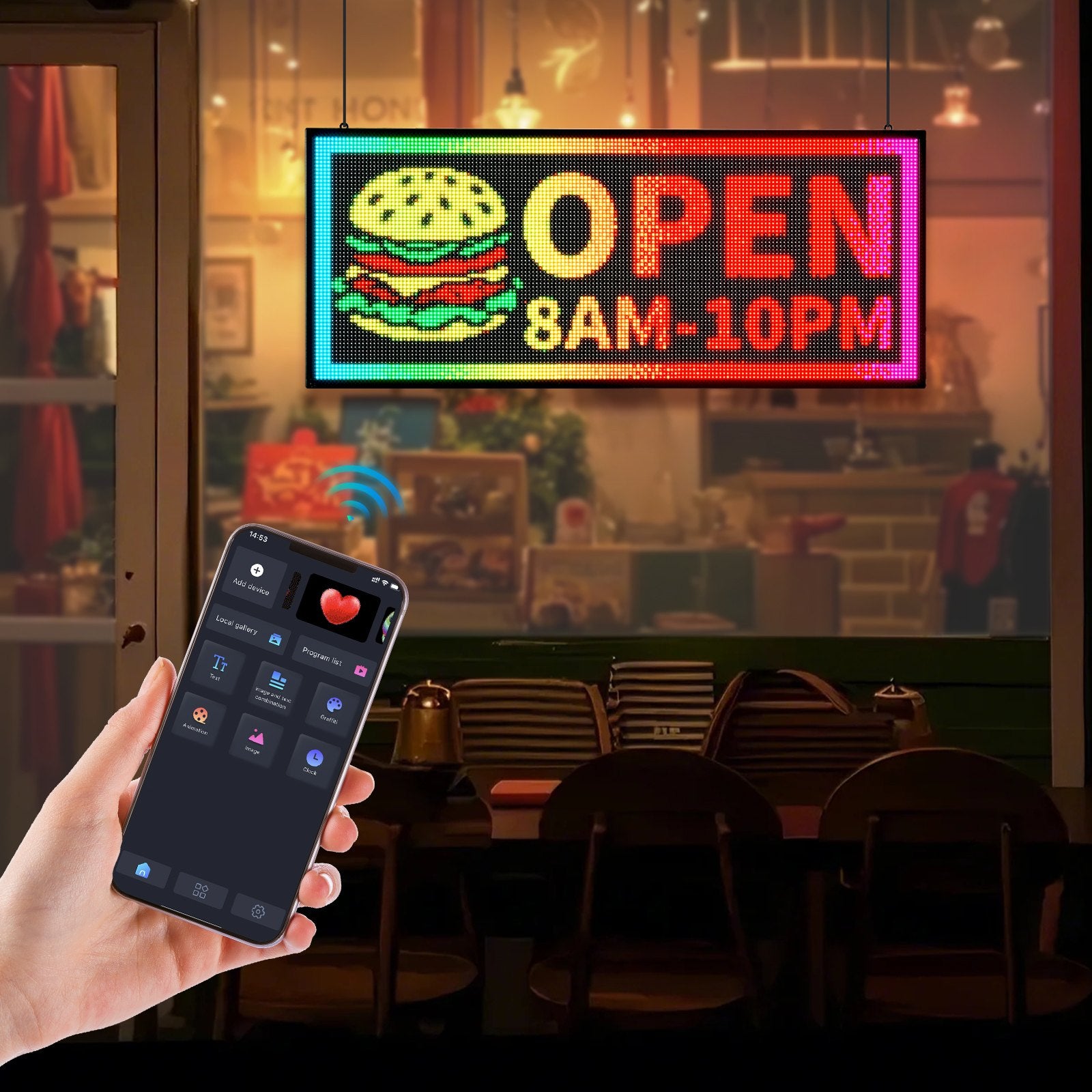 Programmable LED Sign P6 Full Color Scrolling Panel 40x18in Bluetooth APP