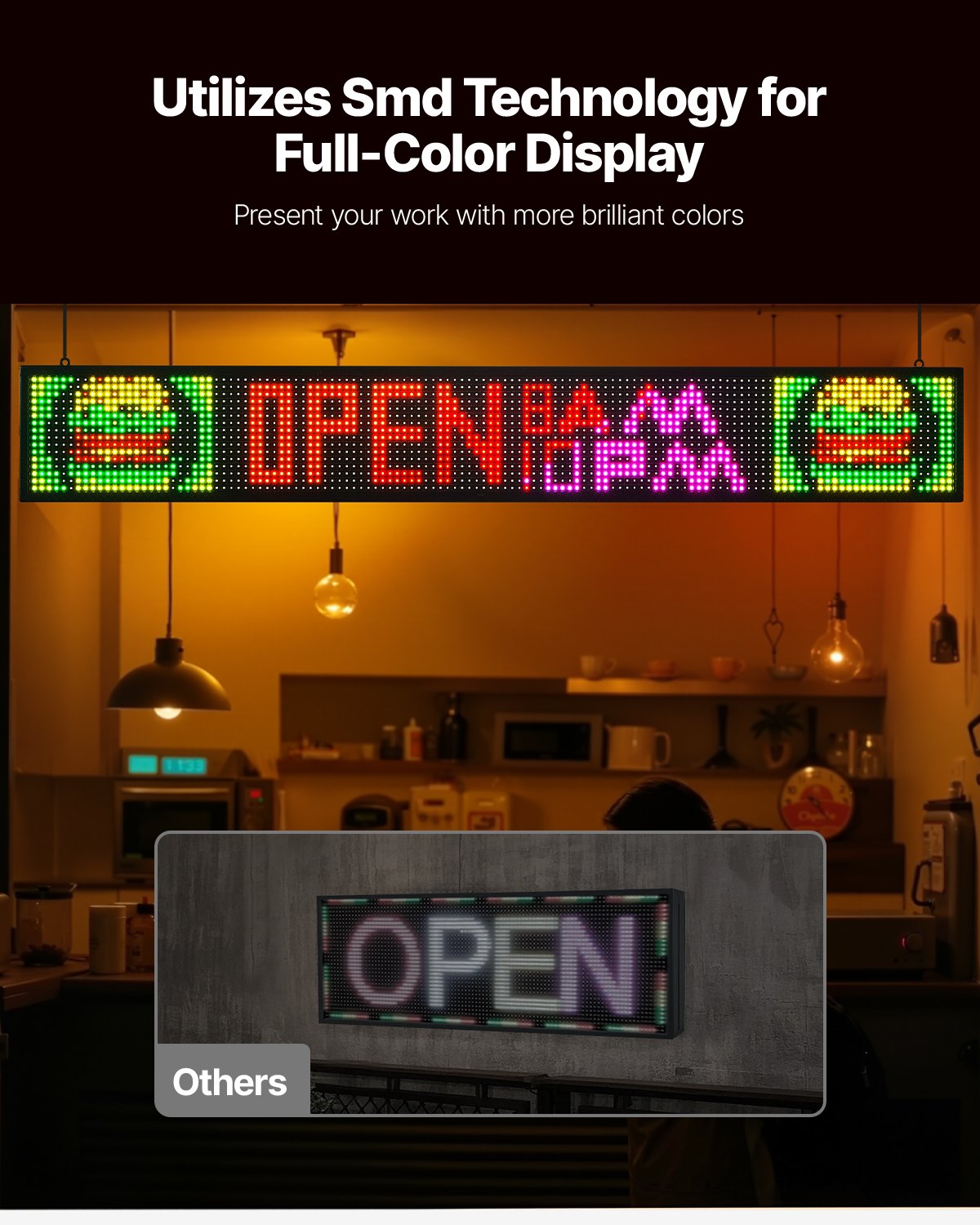 Programmable LED Sign P10 Full Color Flexible Digital Scrolling Board 52x8"