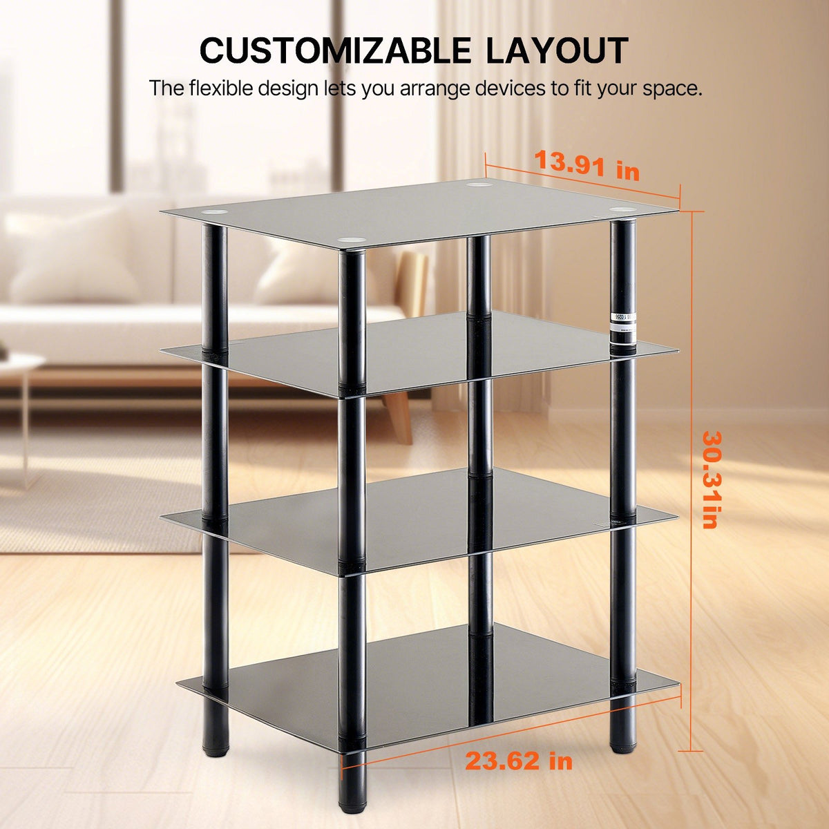 4-Tier AV Media Stand Tempered Glass Shelves Storage Cabinet Gaming Room