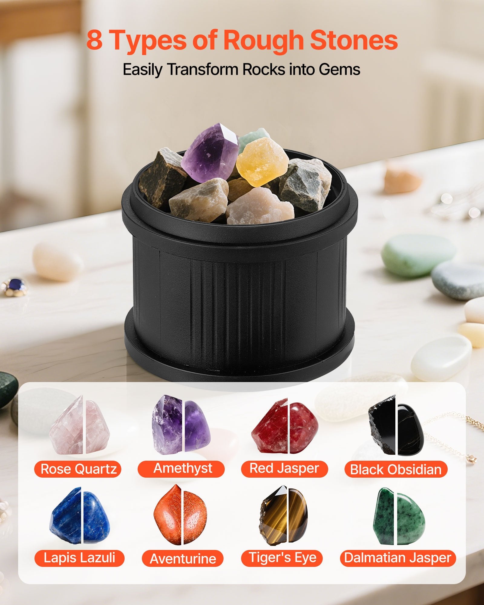 Rock Tumbler Kit 3lbs 4-Speed 9-Day Polisher Stones Grits Adults Kids