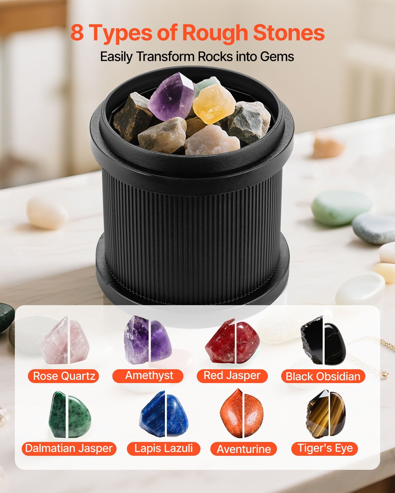Rock Tumbler Kit 2lbs 4-Speed 9-Day Polisher Stones Grits Adults Kids
