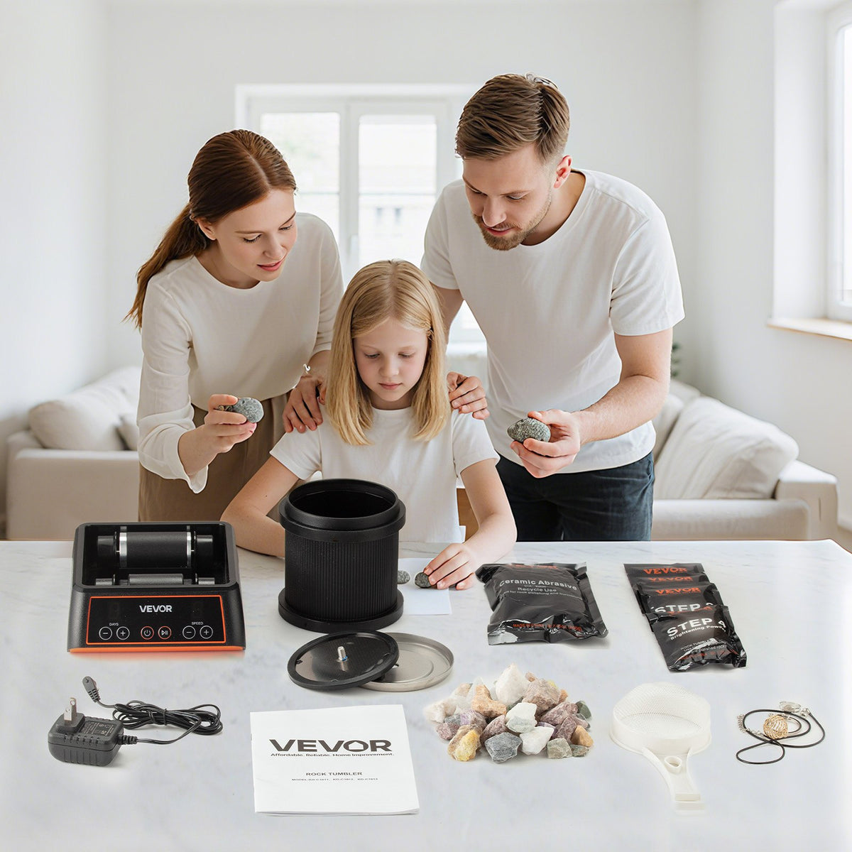 Rock Tumbler Kit 2lbs 4-Speed 9-Day Polisher Stones Grits Adults Kids