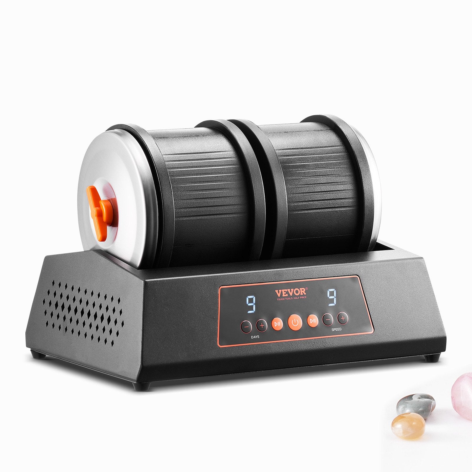 Rock Tumbler Machine 8lbs Dual Barrel 9-Speed 9-Day Silent Polisher Black