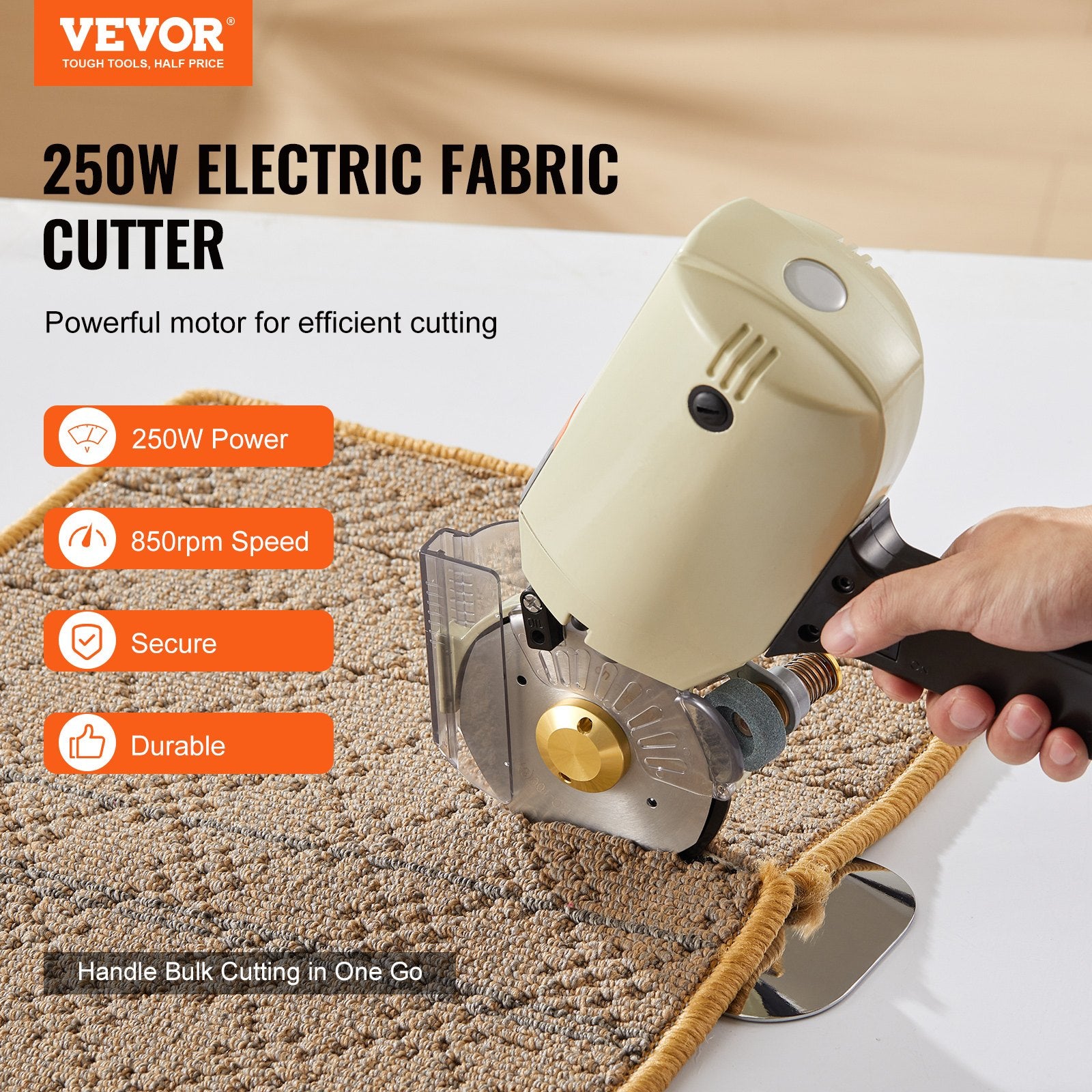 Fabric Cutter 250W Electric Rotary Machine 1.1" Octagonal Knife with Blades