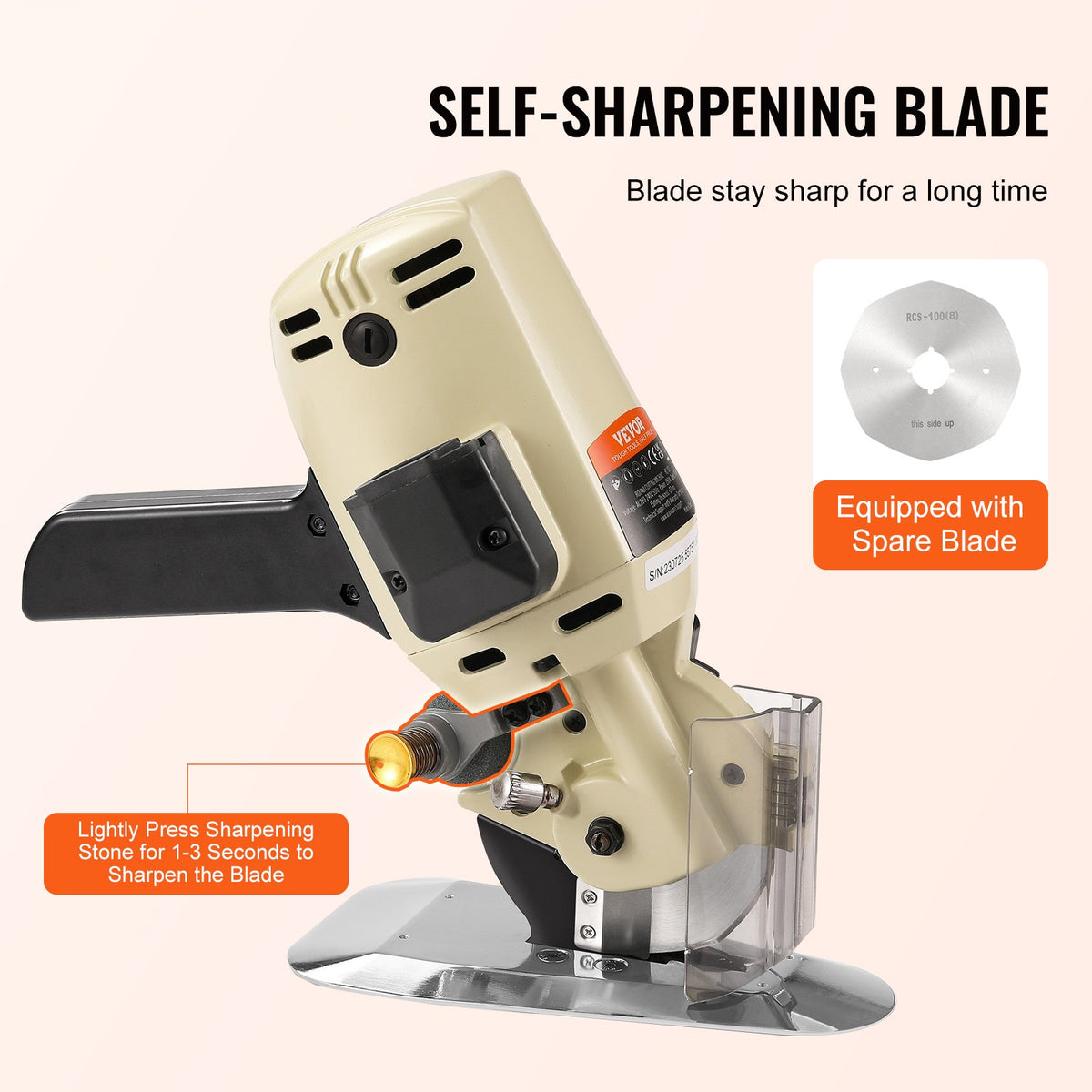 Fabric Cutter 250W Electric Rotary Machine 1.1" Octagonal Knife with Blades