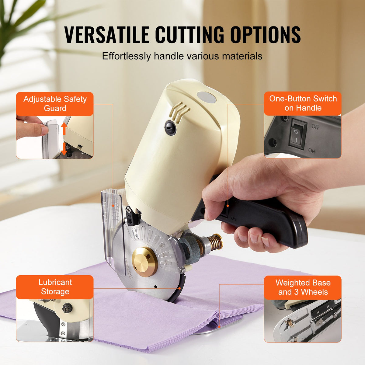 Fabric Cutter 250W Electric Rotary Machine 1.1" Octagonal Knife with Blades