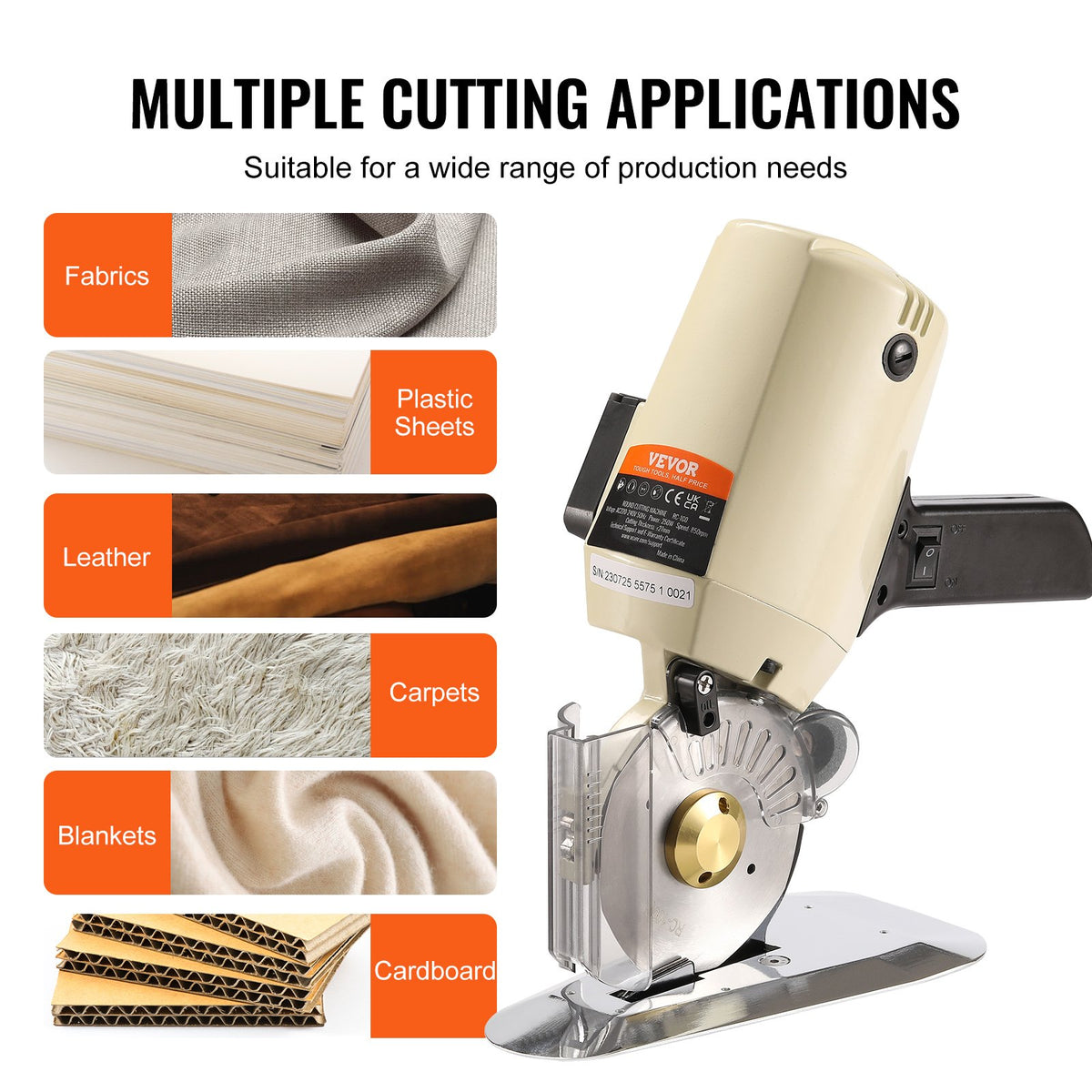 Fabric Cutter 250W Electric Rotary Machine 1.1" Octagonal Knife with Blades
