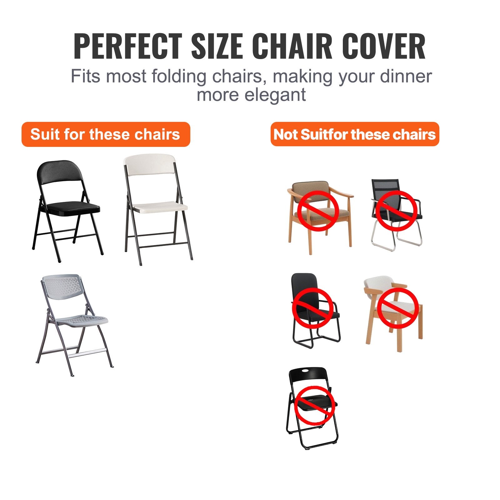 Stretch Spandex Folding Chair Covers, Universal Fitted Cover (100PCS Black)