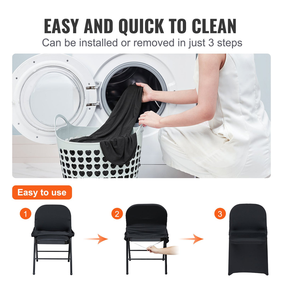 Stretch Spandex Folding Chair Covers, Universal Fitted Cover (100PCS Black)