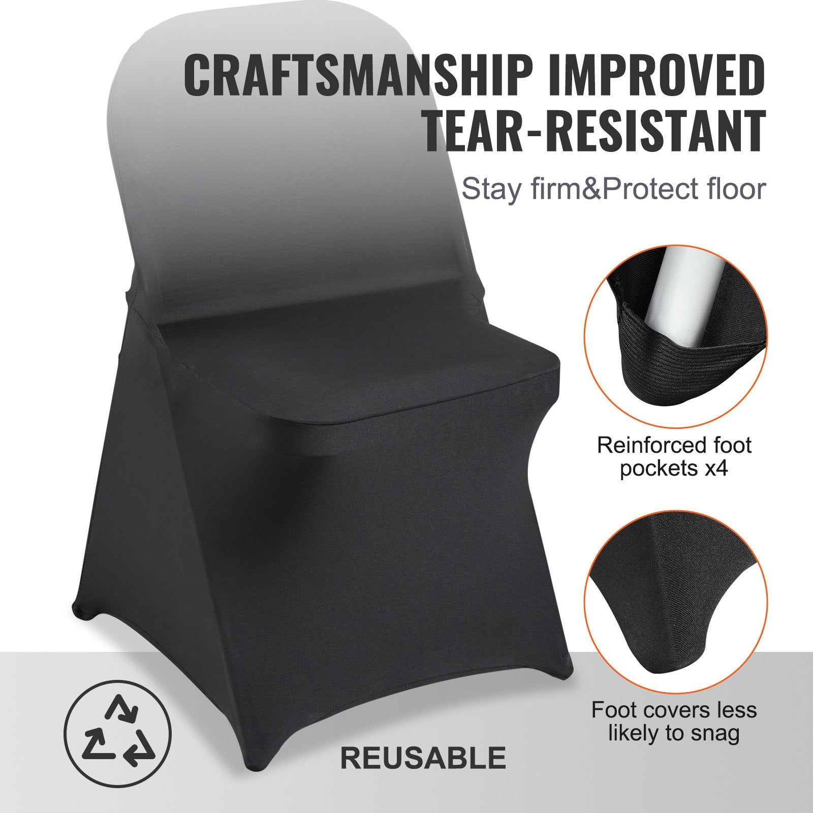 Stretch Spandex Folding Chair Covers, Universal Fitted Cover (100PCS Black)