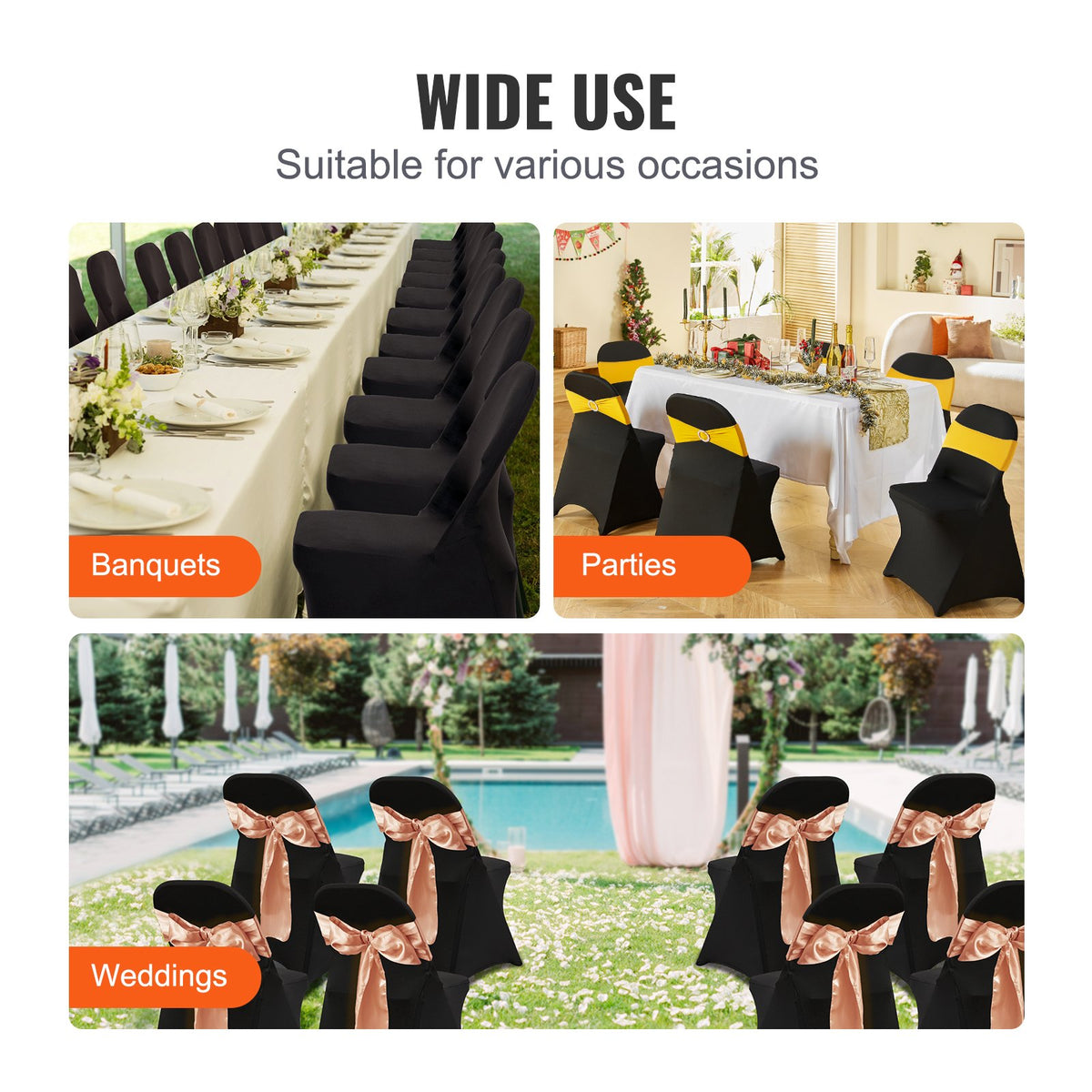 Stretch Spandex Folding Chair Covers, Universal Fitted Cover (100PCS Black)
