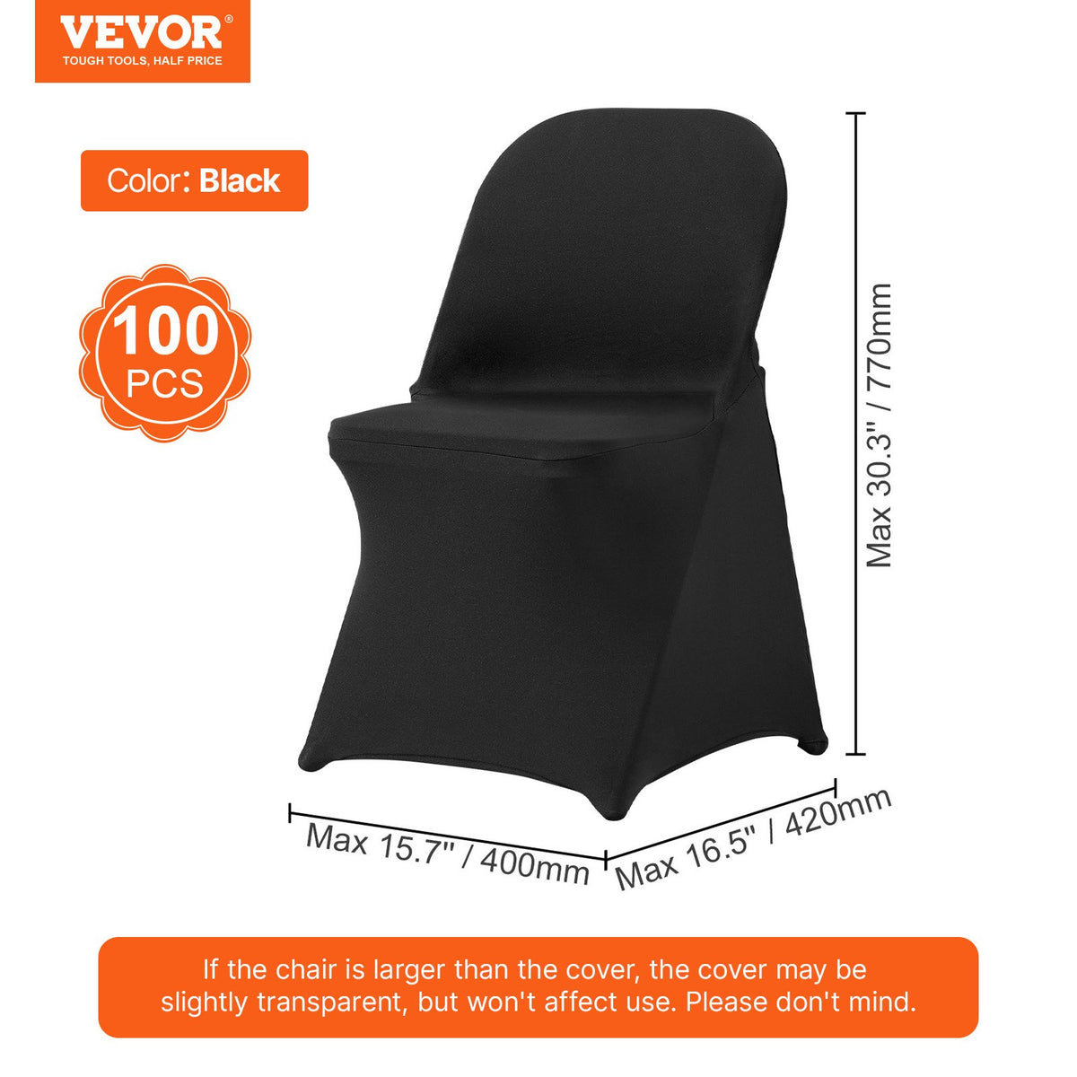 Stretch Spandex Folding Chair Covers, Universal Fitted Cover (100PCS Black)