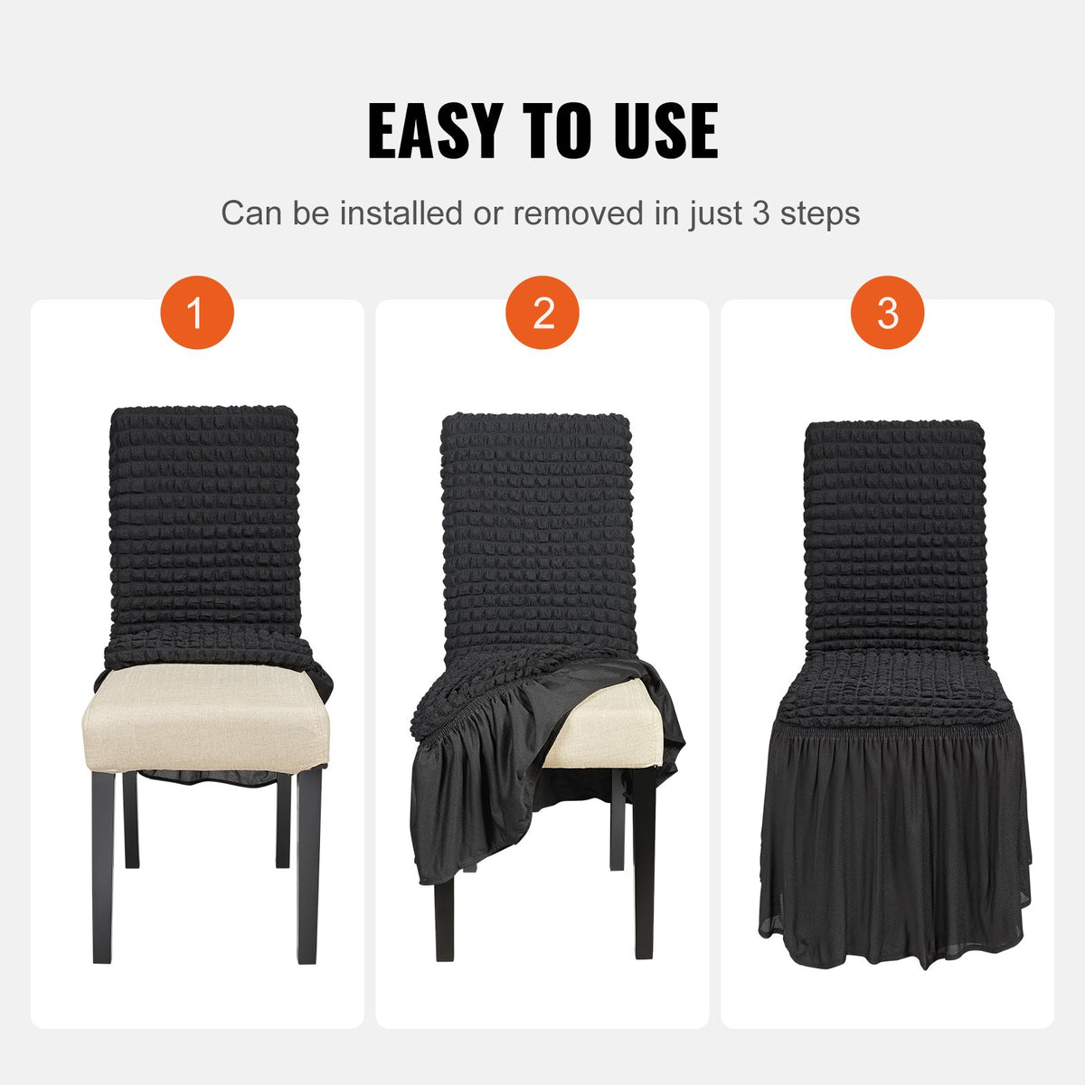 Chair Covers Folding Stretch Spandex with Skirt Universal Fitted 4PCS Black